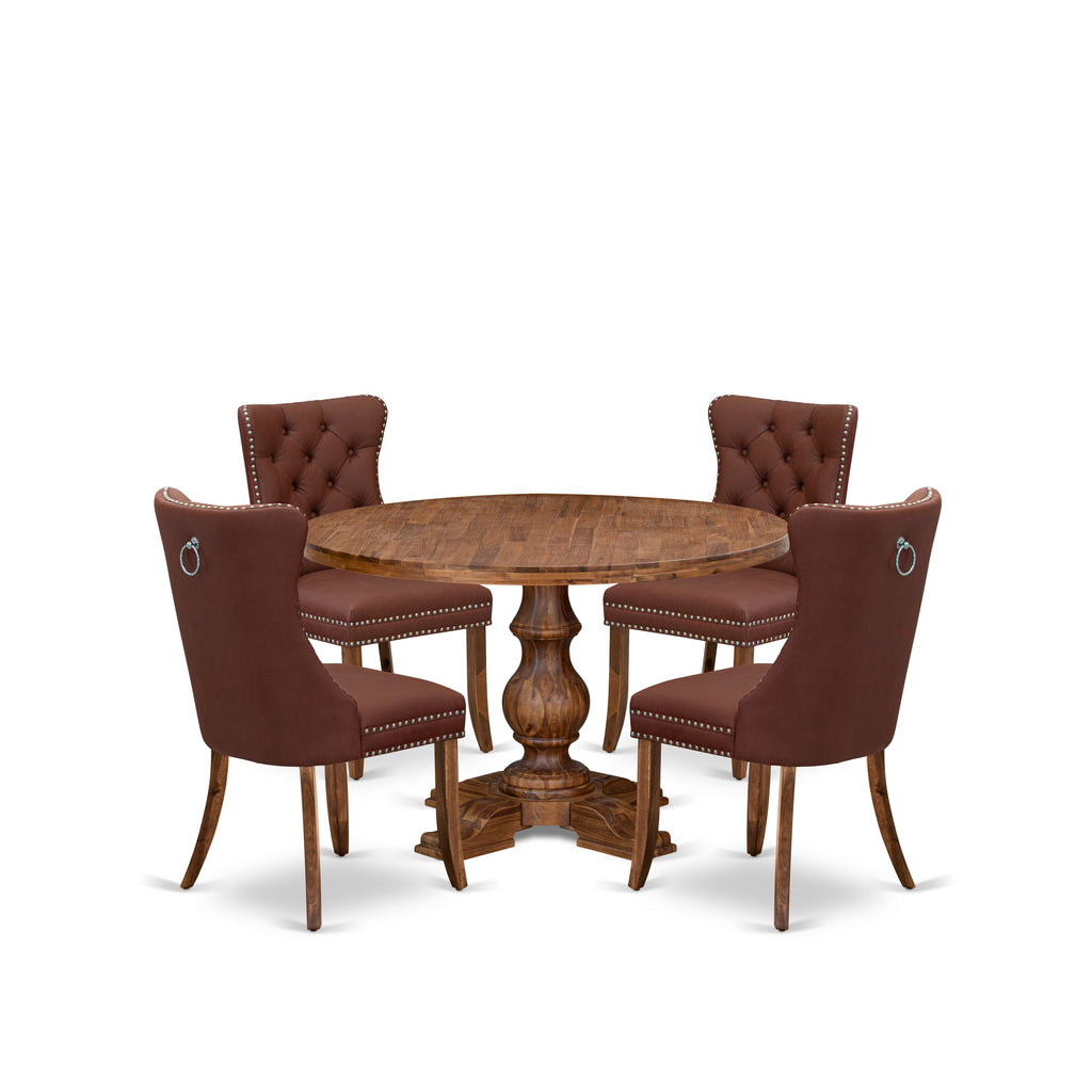 Luxe by East West Furniture I5DA5-40N-26 5-Pc Mid Century Modern Dining Set Contain a Wood Table and 4 Burgundy Faux Leather Chairs with Button-Tufted Back, Antique Walnut