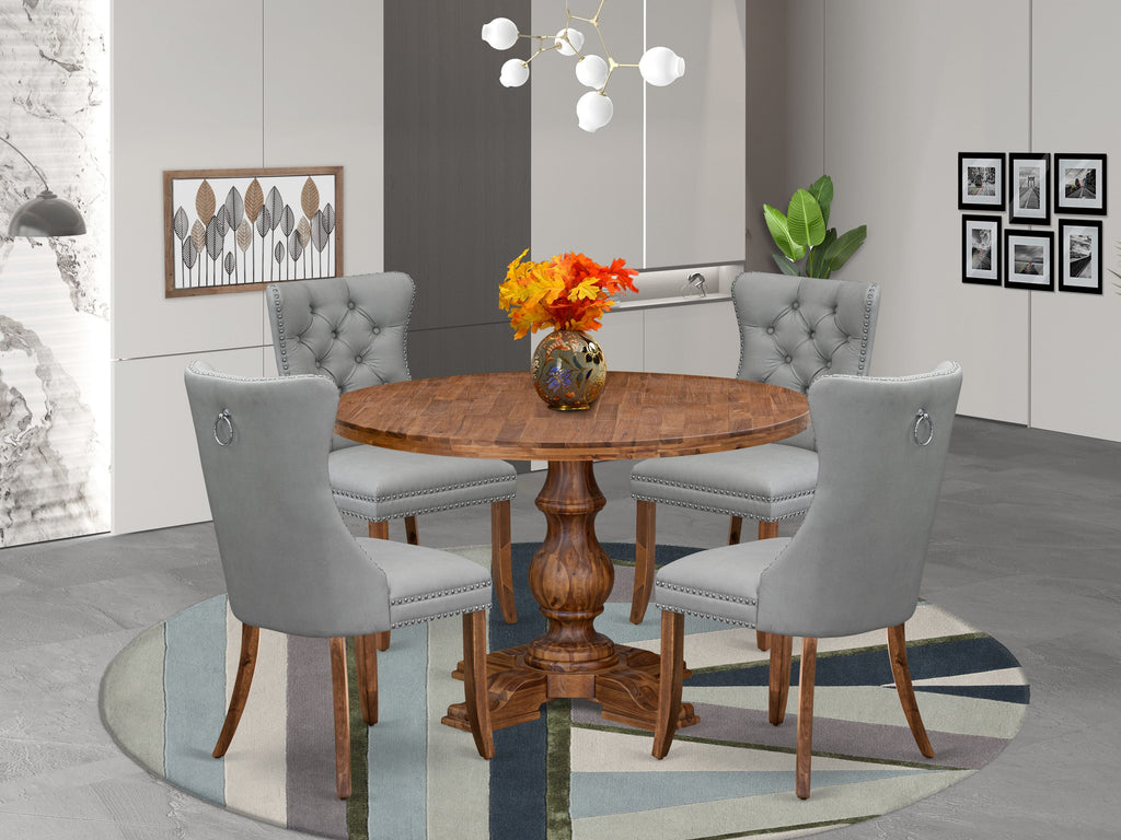 Luxe by East West Furniture I5DA5-40N-27 5-Pc Dinner Table Set Contain a Wood Table and 4 Light Gray Faux Leather Upholstered Chairs with Button-Tufted Back, Antique Walnut