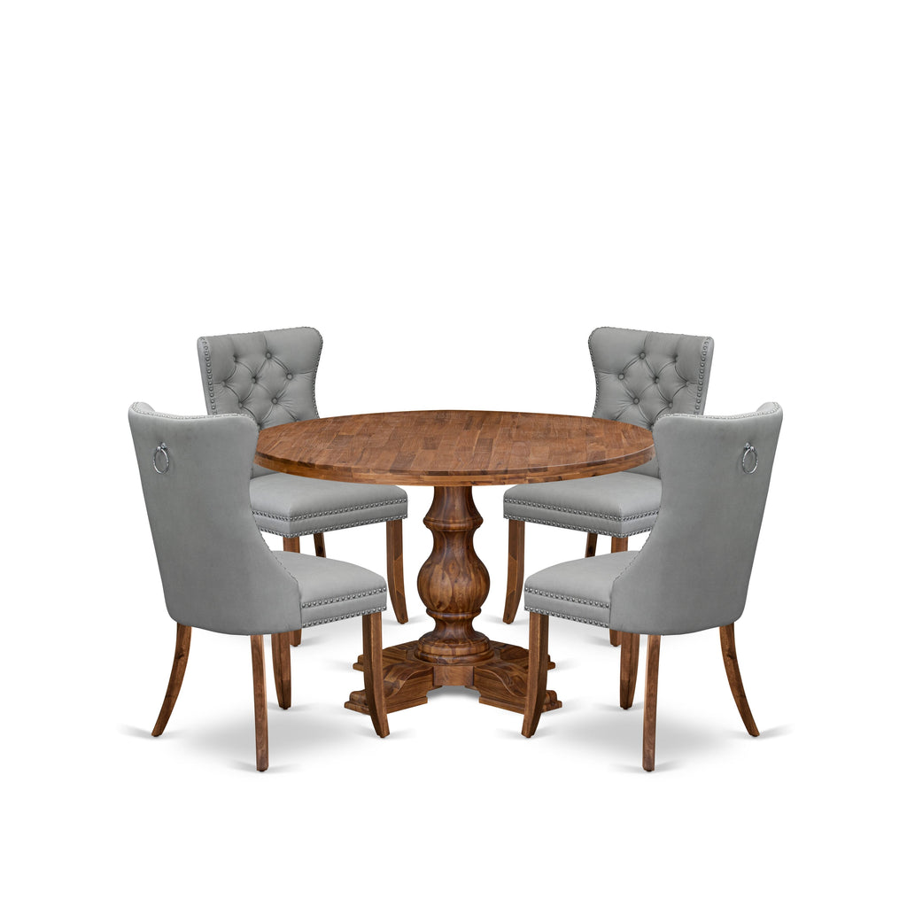 Luxe by East West Furniture I5DA5-40N-27 5-Pc Dinner Table Set Contain a Wood Table and 4 Light Gray Faux Leather Upholstered Chairs with Button-Tufted Back, Antique Walnut