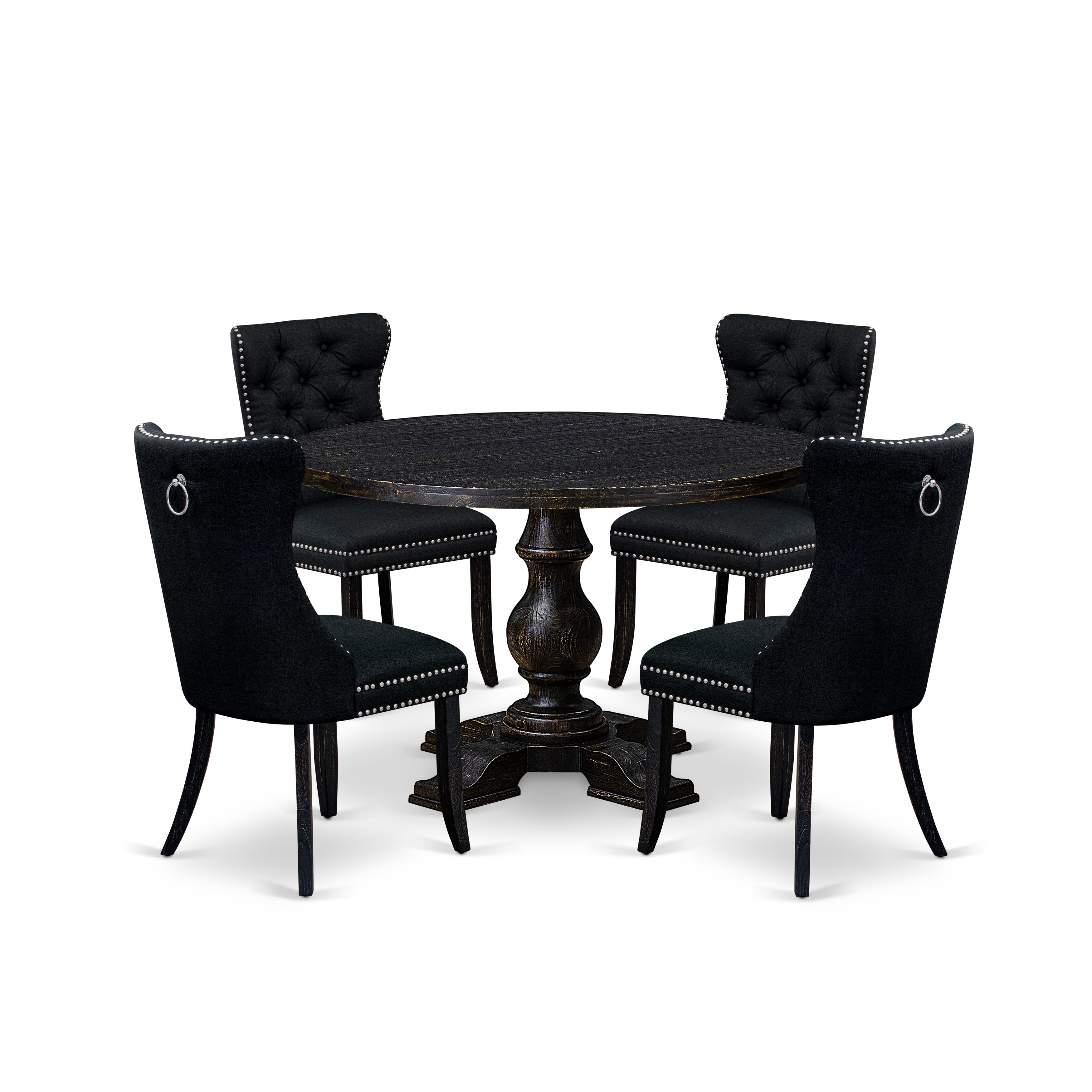 Luxe by East West Furniture I5DA5-411-24 5-piece Dining Room Set included a dining table and 4 Black Linen Fabric dining chairs with Button Tufted Back - Sand Blasted Black