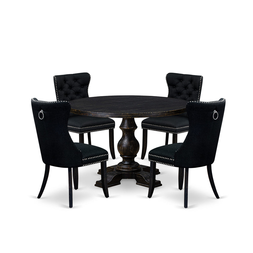 Luxe by East West Furniture I5DA5-411-24 5-piece Dining Room Set included a dining table and 4 Black Linen Fabric dining chairs with Button Tufted Back - Sand Blasted Black