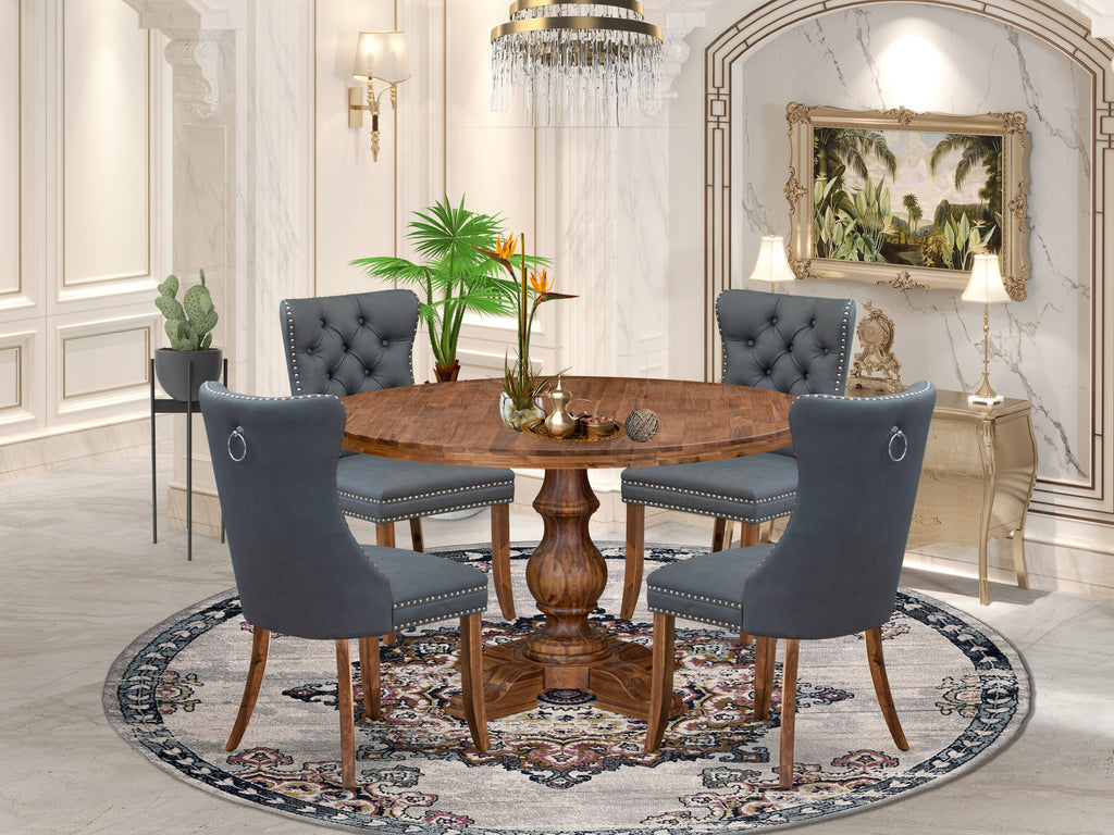 Luxe by East West Furniture I5DA5-50N-13 5-piece Modern Dining table set included a Kitchen Table and 4 Platinum Gray Faux Leather Dining Room Chairs with Button Tufted Back - Antique Walnut Finish