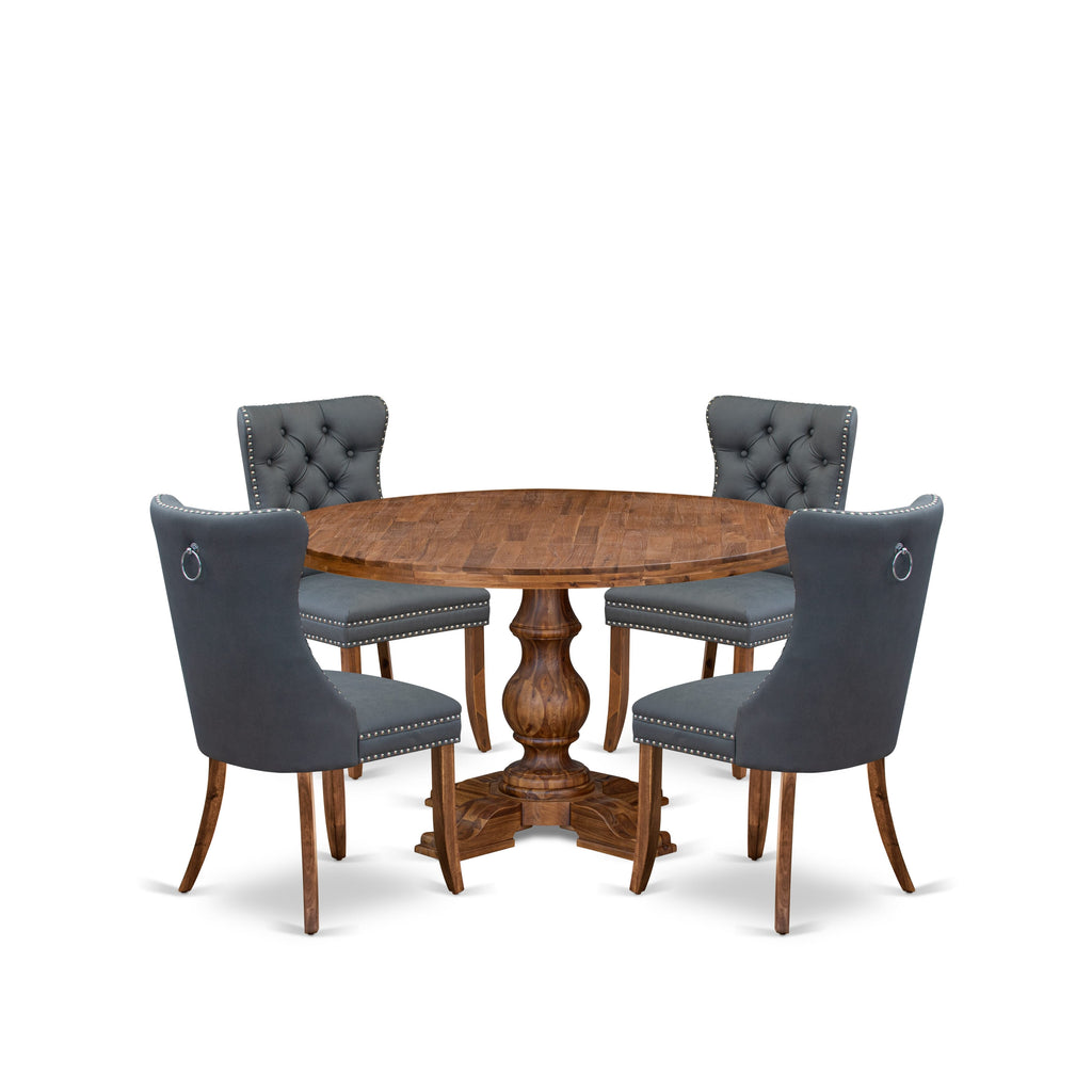 Luxe by East West Furniture I5DA5-50N-13 5-piece Modern Dining table set included a Kitchen Table and 4 Platinum Gray Faux Leather Dining Room Chairs with Button Tufted Back - Antique Walnut Finish