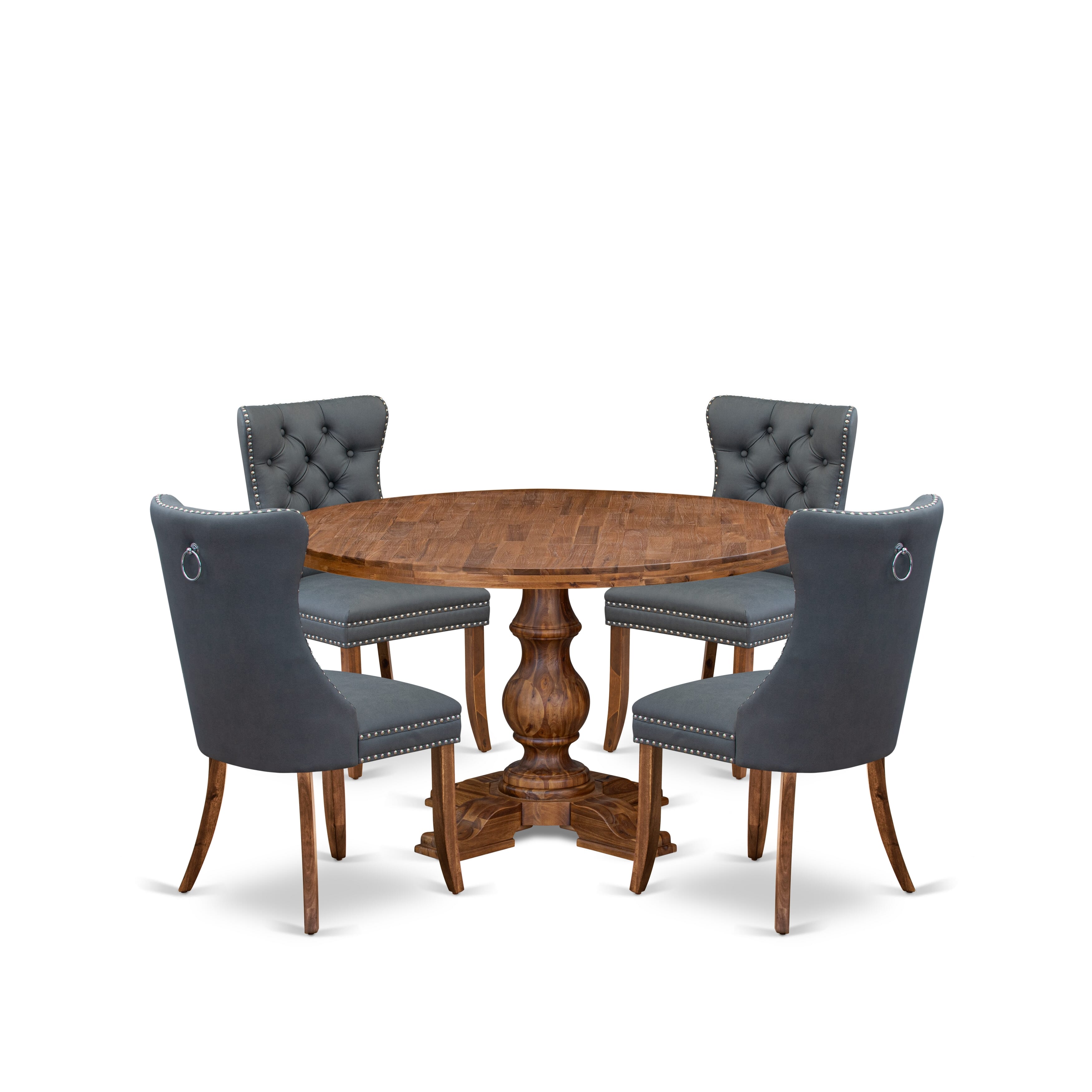 Luxe by East West Furniture I5DA5-50N-13 5-piece Modern Dining table set included a Kitchen Table and 4 Platinum Gray Faux Leather Dining Room Chairs with Button Tufted Back - Antique Walnut Finish