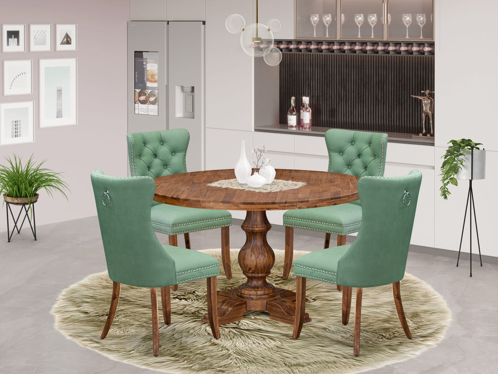 Luxe by East West Furniture I5DA5-50N-22 5-Pc Mid Century Dining Set Contain a Wooden Table and 4 Willow Green Faux Leather Chairs with Button-Tufted Back, Antique Walnut