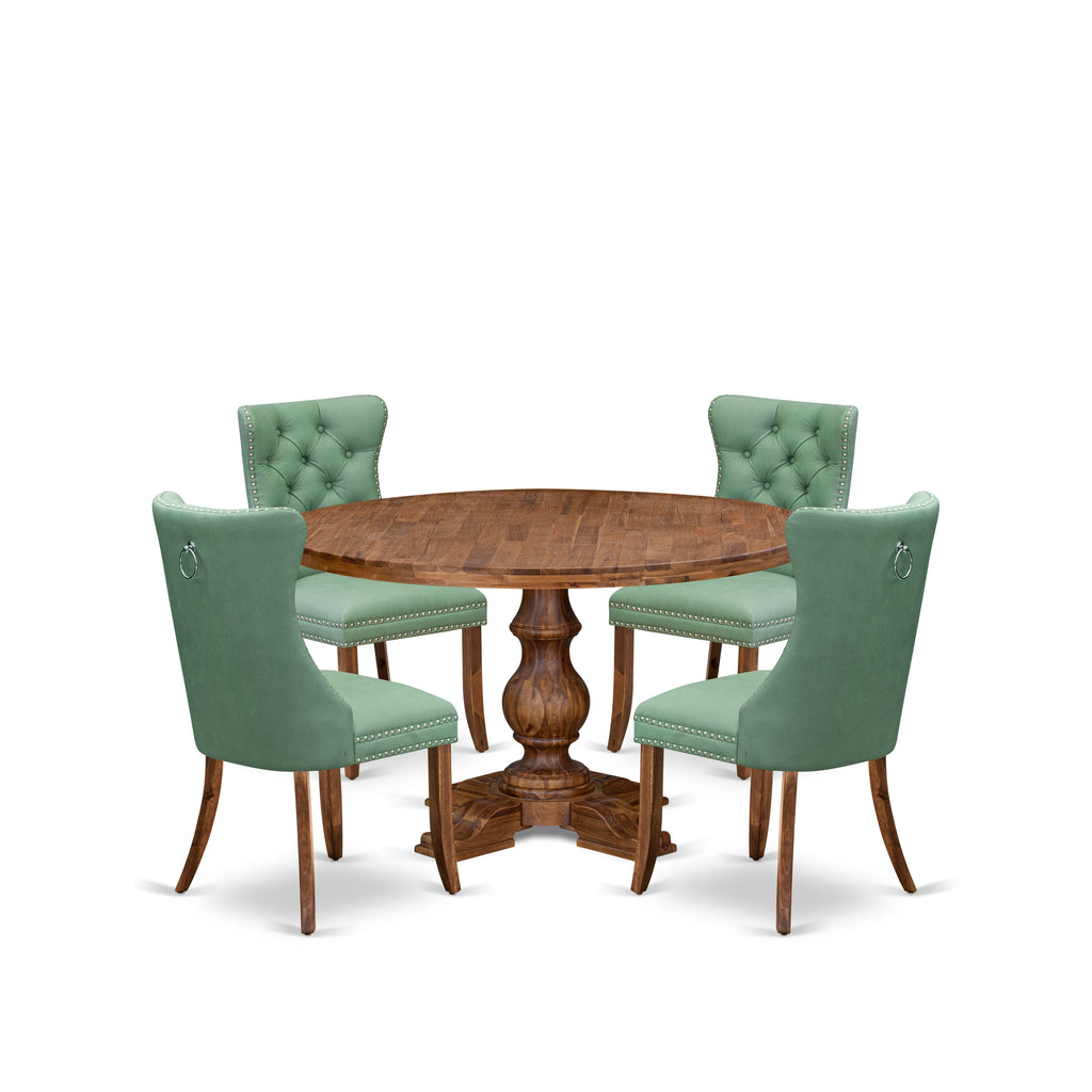 Luxe by East West Furniture I5DA5-50N-22 5-Pc Mid Century Dining Set Contain a Wooden Table and 4 Willow Green Faux Leather Chairs with Button-Tufted Back, Antique Walnut