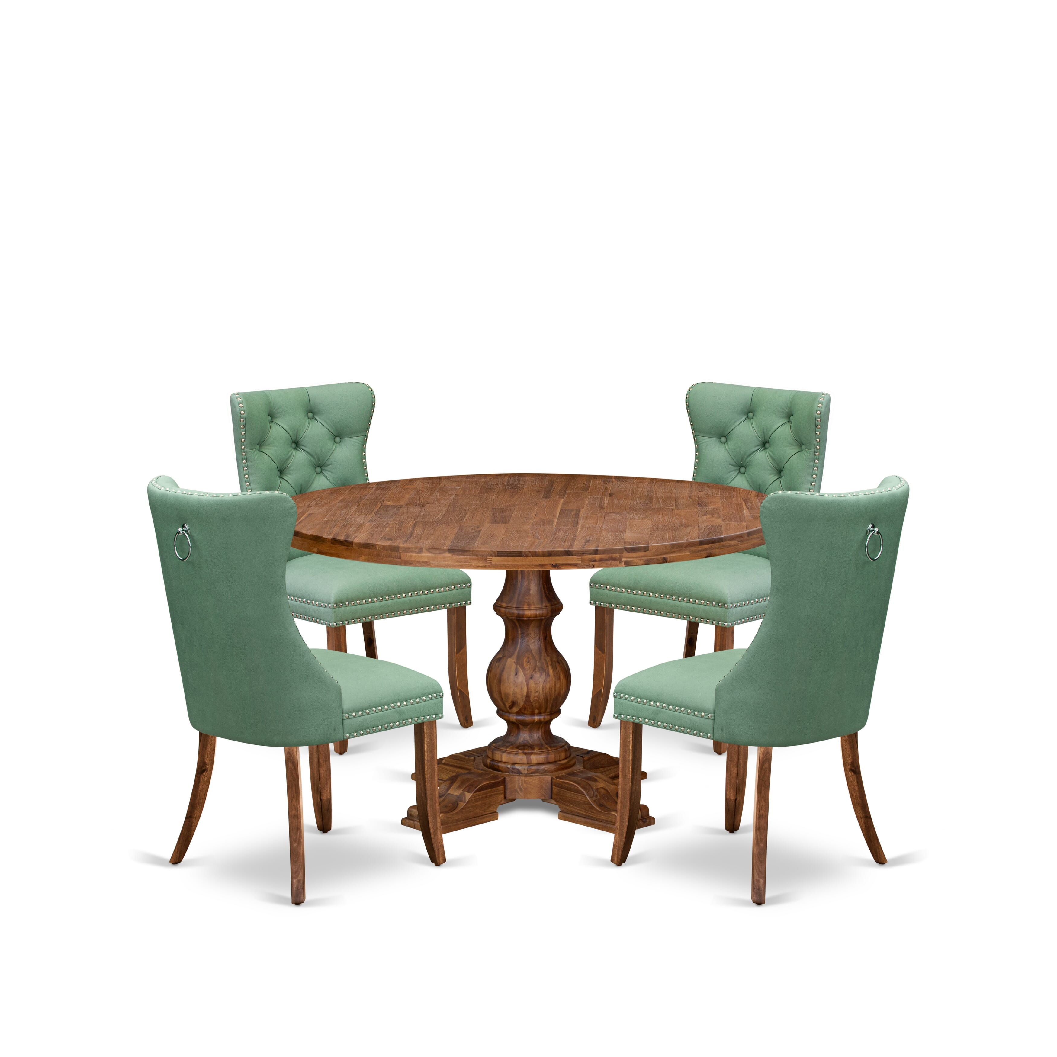 Luxe by East West Furniture I5DA5-50N-22 5-Pc Mid Century Dining Set Contain a Wooden Table and 4 Willow Green Faux Leather Chairs with Button-Tufted Back, Antique Walnut