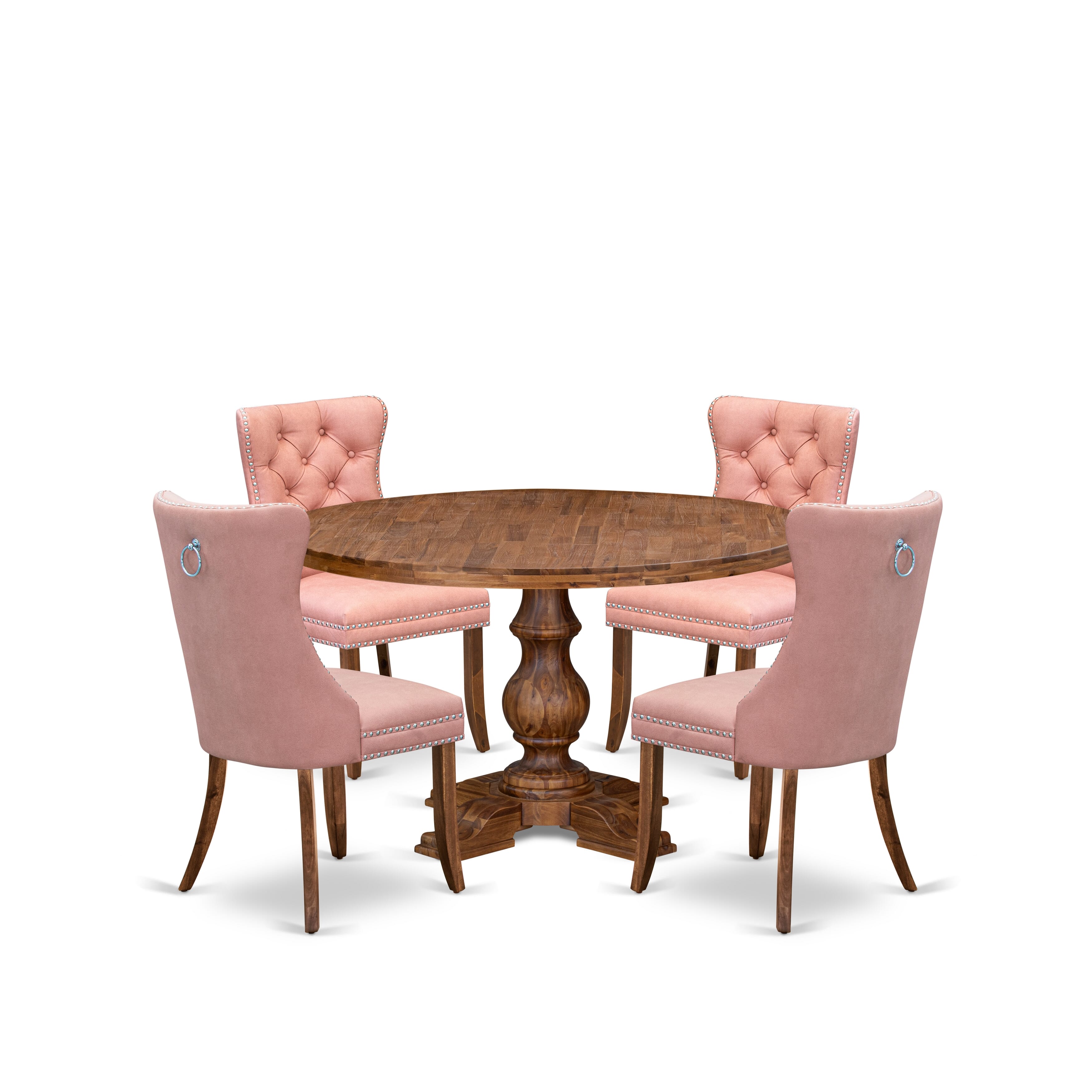 Luxe by East West Furniture I5DA5-50N-23 5-Pc Modern Dining Table Set Contain a Wooden Table and 4 Beige Red Faux Leather Padded Chairs with Button-Tufted Back, Antique Walnut