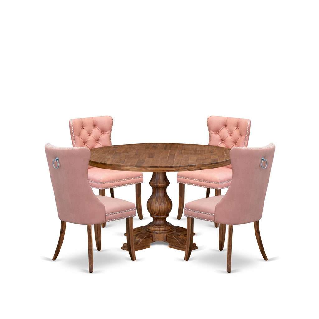 Luxe by East West Furniture I5DA5-50N-23 5-Pc Modern Dining Table Set Contain a Wooden Table and 4 Beige Red Faux Leather Padded Chairs with Button-Tufted Back, Antique Walnut