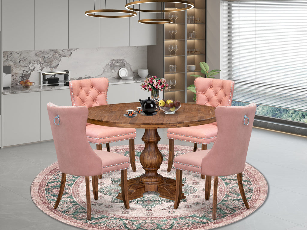 Luxe by East West Furniture I5DA5-50N-23 5-Pc Modern Dining Table Set Contain a Wooden Table and 4 Beige Red Faux Leather Padded Chairs with Button-Tufted Back, Antique Walnut