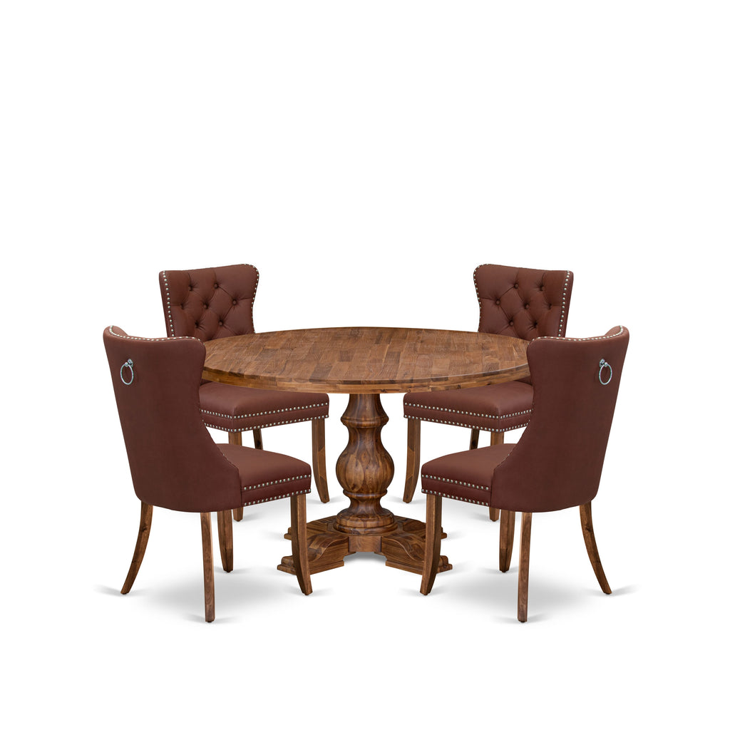 Luxe by East West Furniture I5DA5-50N-26 5-Pc Kitchen Table Set Contain a Wooden Table and 4 Burgundy Faux Leather Upholstered Chairs with Button-Tufted Back, Antique Walnut