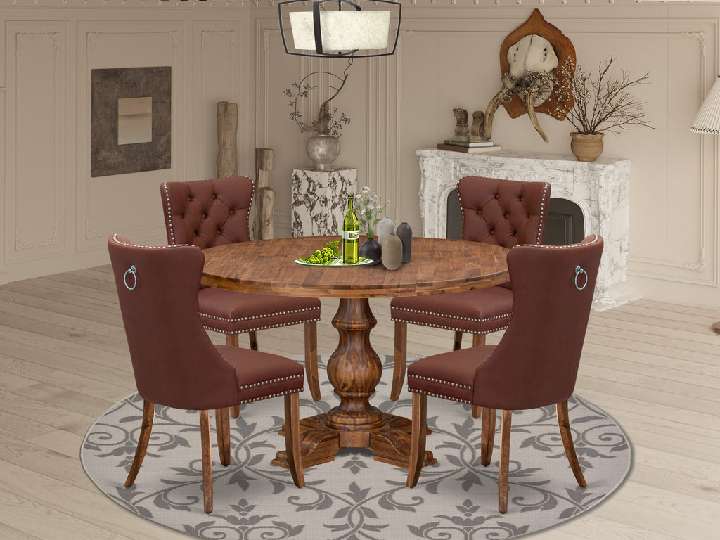 Luxe by East West Furniture I5DA5-50N-26 5-Pc Kitchen Table Set Contain a Wooden Table and 4 Burgundy Faux Leather Upholstered Chairs with Button-Tufted Back, Antique Walnut