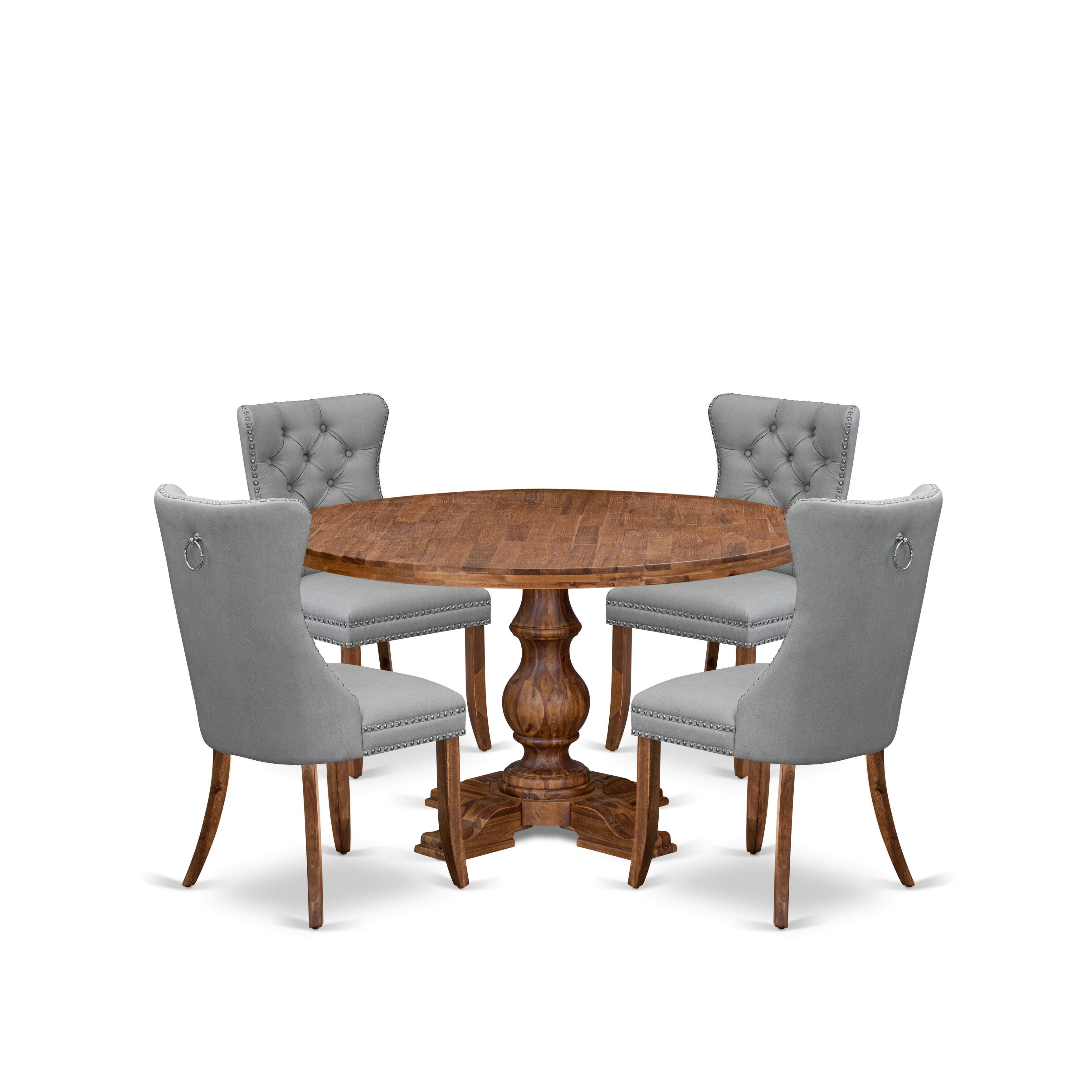 Luxe by East West Furniture I5DA5-50N-27 5-Pc Dining Table Set Contain a Wooden Table and 4 Light Gray Faux Leather Upholstered Chairs with Button-Tufted Back, Antique Walnut