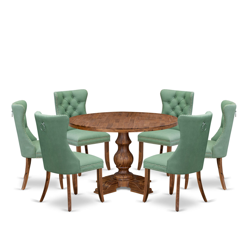 Luxe by East West Furniture I5DA7-40N-22 7-Pc Dining Set Include a Modern Dining Table and 6 Willow Green Faux Leather Chairs with Button-Tufted Back, Antique Walnut