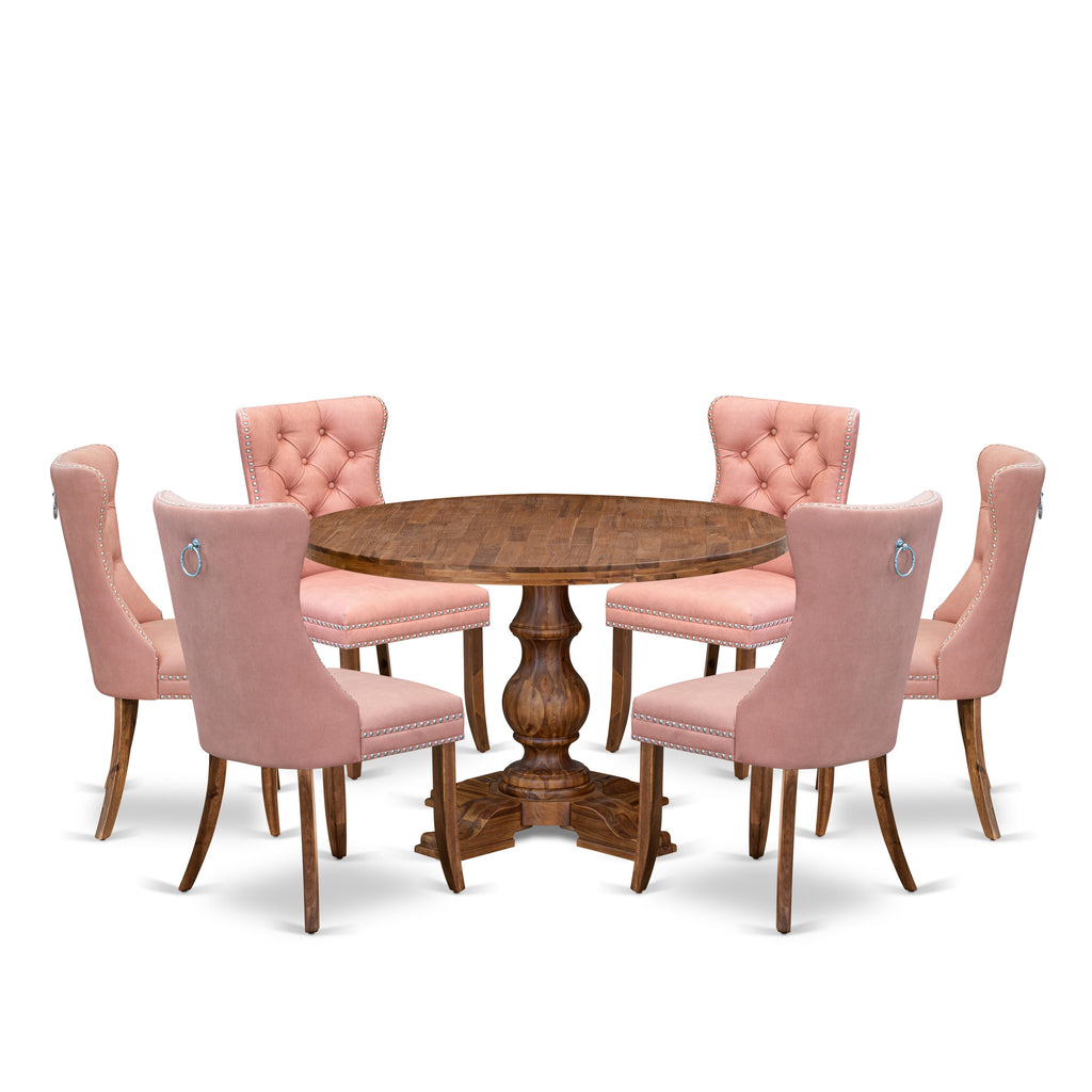 Luxe by East West Furniture I5DA7-40N-23 7-Pc Modern Dining Set Include a Table and 6 Beige Red Faux Leather Upholstered Dining Chairs with Button-Tufted Back, Antique Walnut