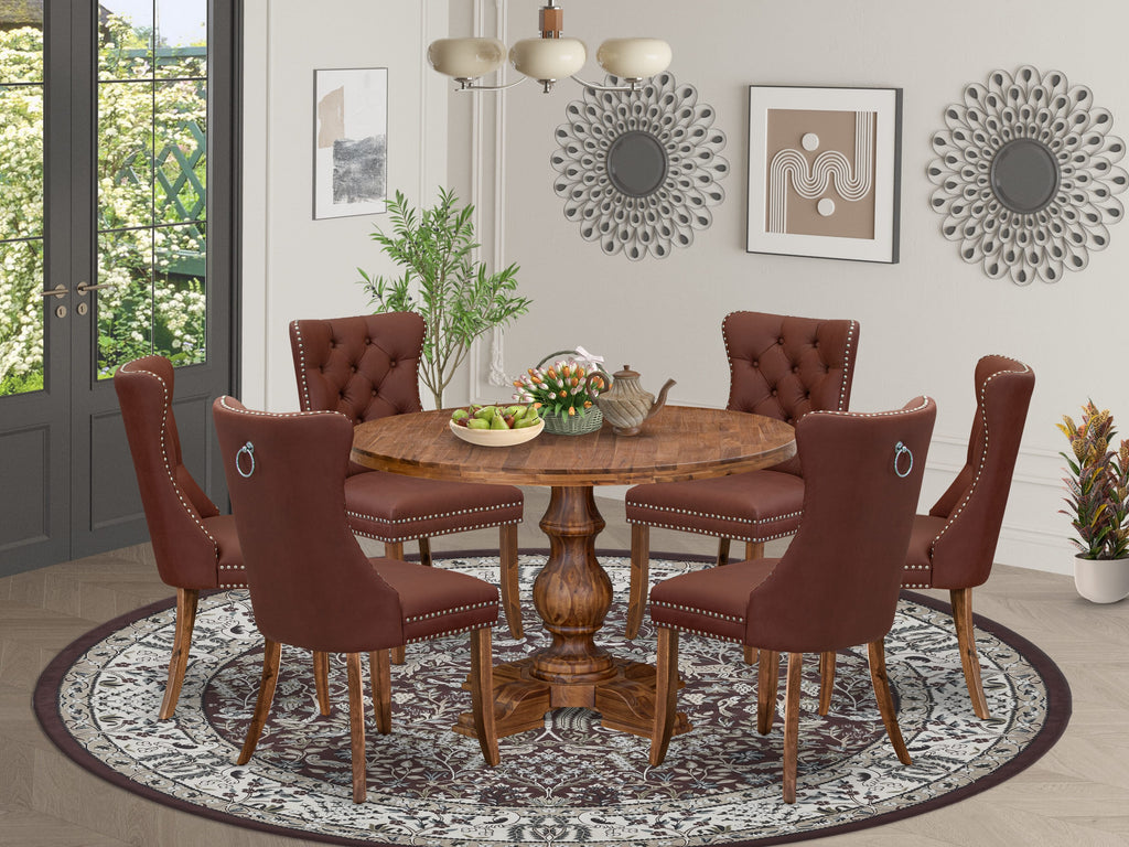 Luxe by East West Furniture I5DA7-40N-26 7-Pc Dining Table Set Include a Modern Table and 6 Burgundy Faux Leather Upholstered Chairs with Button-Tufted Back, Antique Walnut