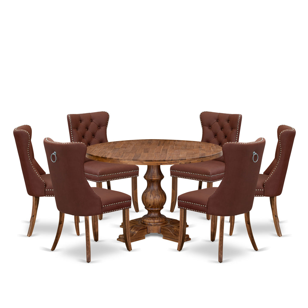 Luxe by East West Furniture I5DA7-40N-26 7-Pc Dining Table Set Include a Modern Table and 6 Burgundy Faux Leather Upholstered Chairs with Button-Tufted Back, Antique Walnut