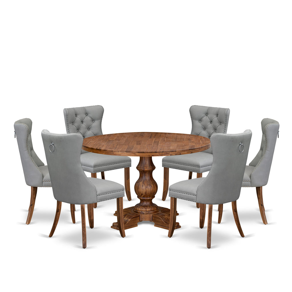 Luxe by East West Furniture I5DA7-40N-27 7-Pc Room Table Set Include a Modern Dining Table and 6 Light Gray Faux Leather Parson Chairs with Button-Tufted Back, Antique Walnut