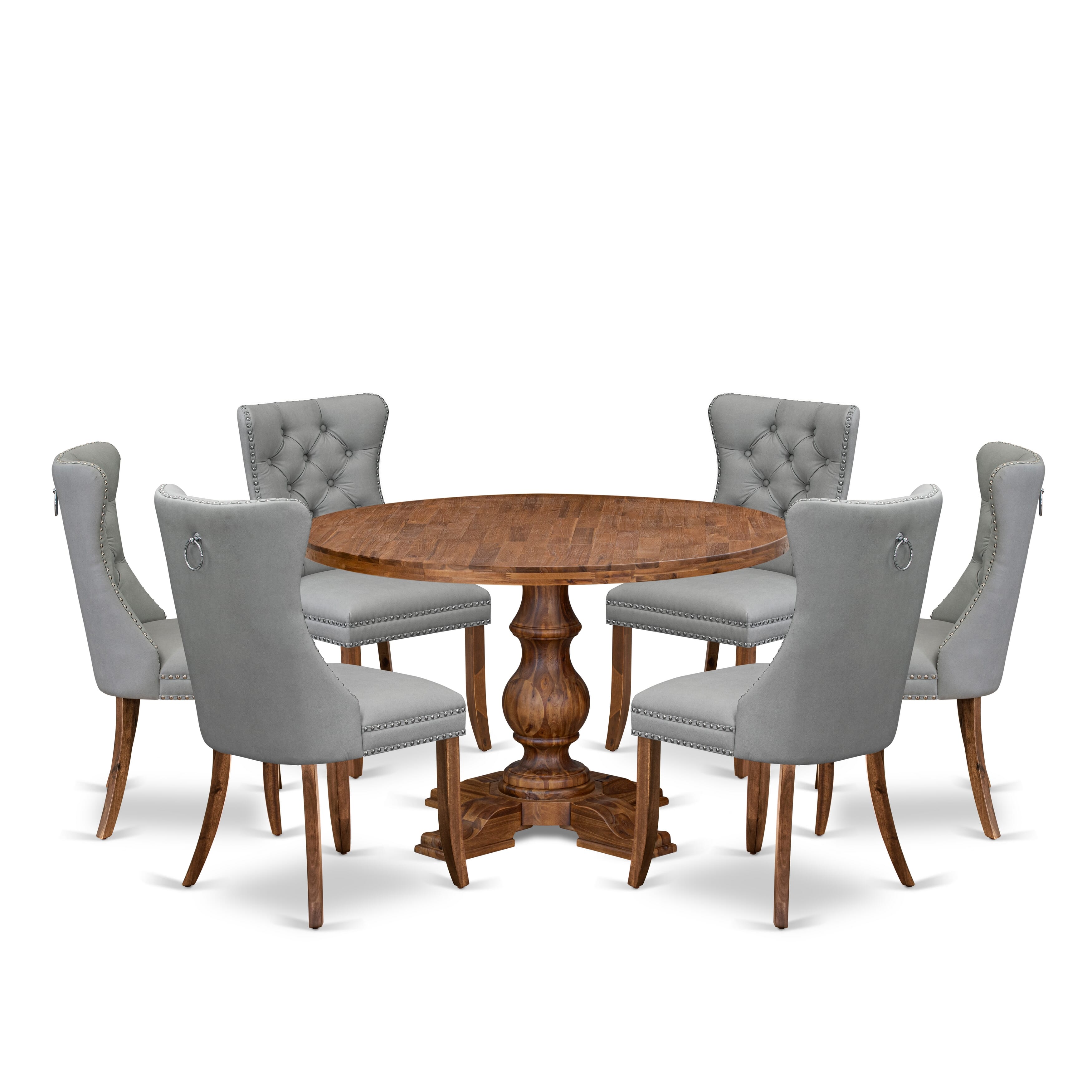 Luxe by East West Furniture I5DA7-40N-27 7-Pc Room Table Set Include a Modern Dining Table and 6 Light Gray Faux Leather Parson Chairs with Button-Tufted Back, Antique Walnut