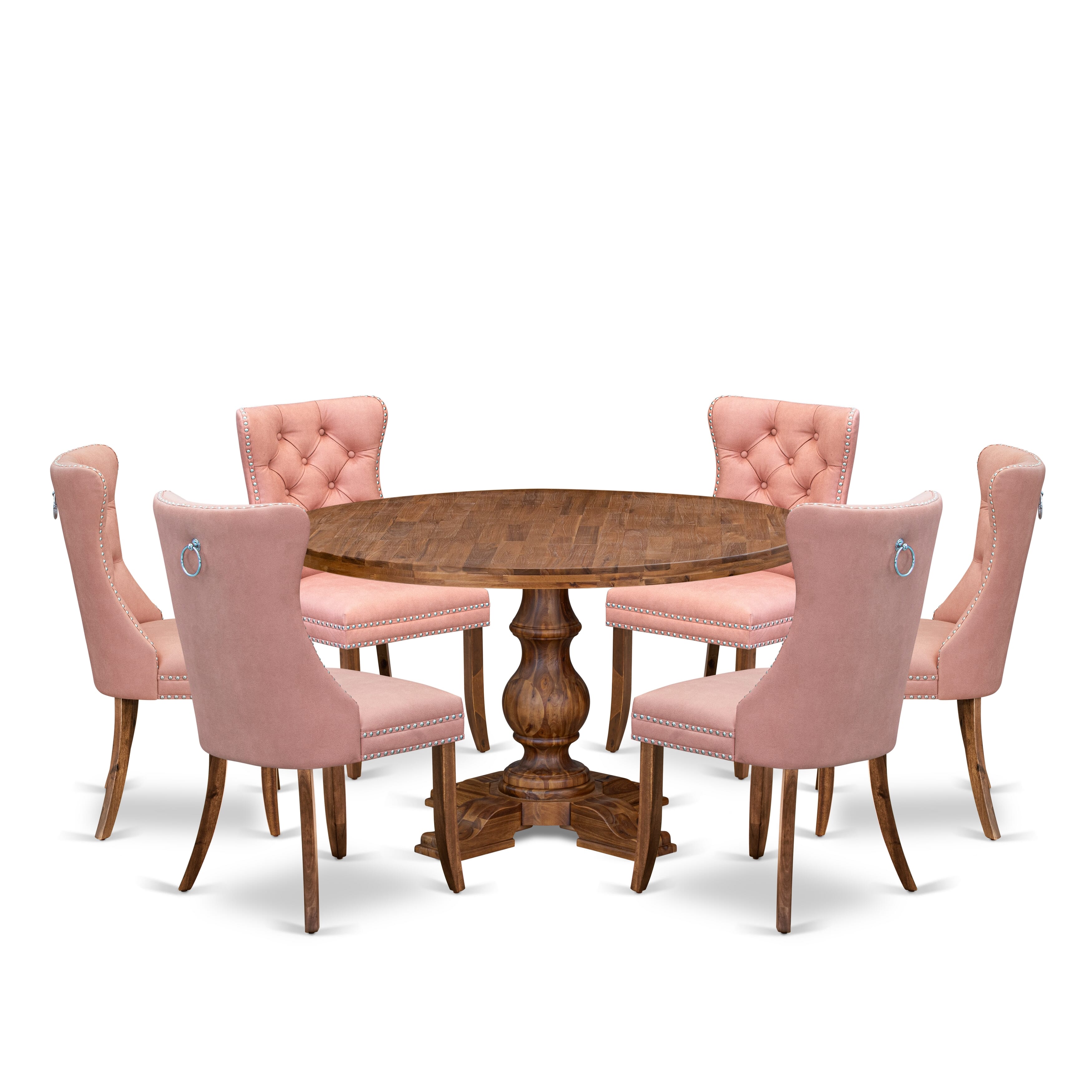 Luxe by East West Furniture I5DA7-50N-23 7-Pc Dinner Table Set Include a Dining Table and 6 Beige Red Faux Leather Upholstered Chairs with Button-Tufted Back, Antique Walnut