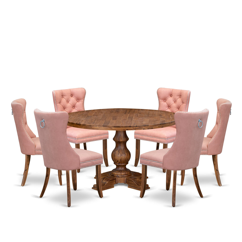 Luxe by East West Furniture I5DA7-50N-23 7-Pc Dinner Table Set Include a Dining Table and 6 Beige Red Faux Leather Upholstered Chairs with Button-Tufted Back, Antique Walnut