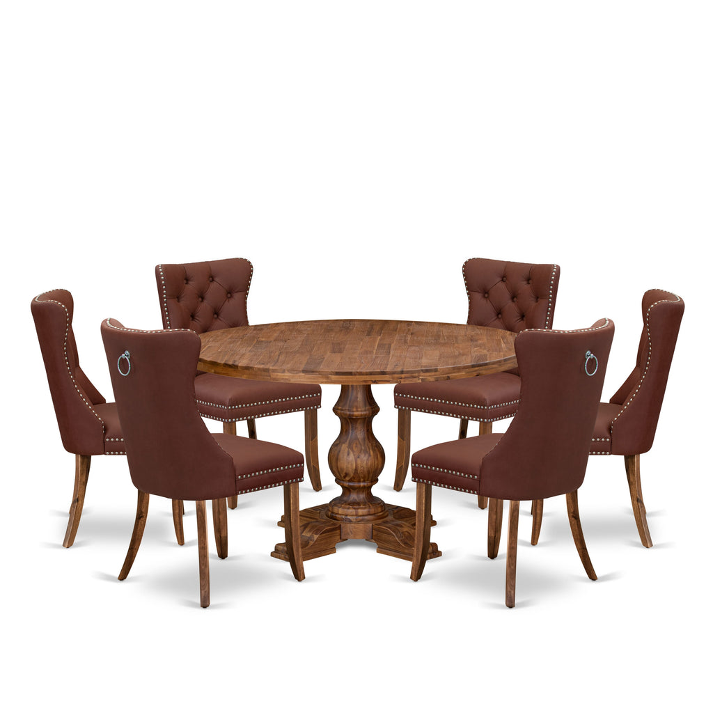 Luxe by East West Furniture I5DA7-50N-26 7-Pc Dining Set Include a Dining Table and 6 Burgundy Faux Leather Parson Chairs with Button-Tufted Back, Antique Walnut