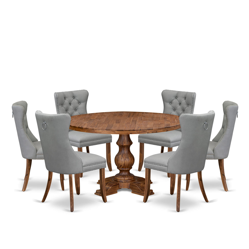 Luxe by East West Furniture I5DA7-50N-27 7-Pc Modern Dining Set Include a Dining Table and 6 Light Gray Faux Leather Parsons Chairs with Button-Tufted Back, Antique Walnut