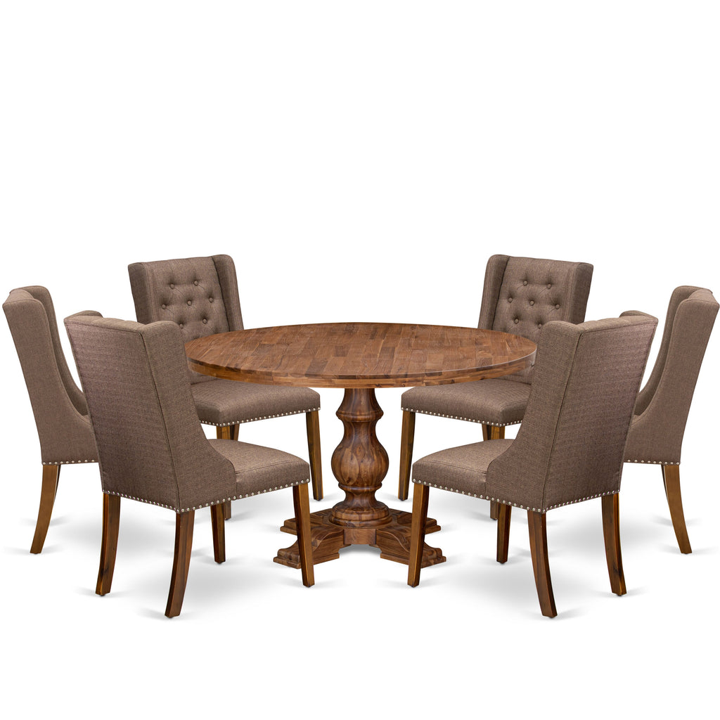 Luxe by East West Furniture - I5FO7-50N-18 - 7-Piece Modern Dining Table Set Consist of A Kitchen Table and 6 Brown Linen Fabric Chairs with Button Tufted Back, Antique Walnut