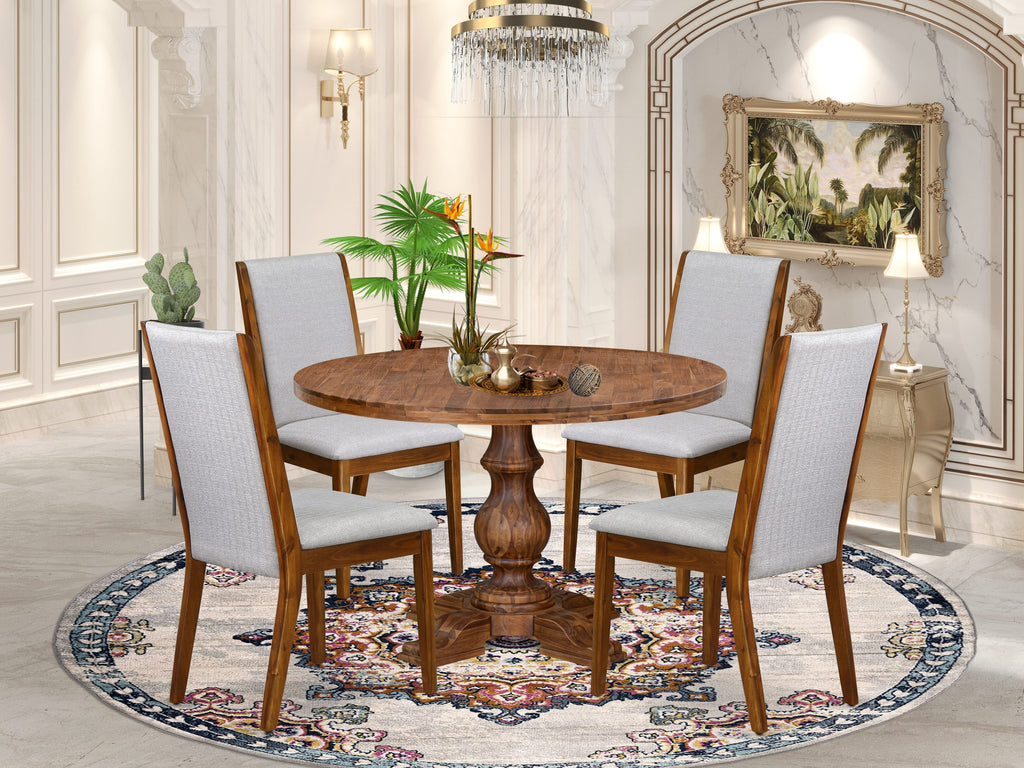 Luxe by East West Furniture I5LA5-40N-05 5-Pc Kitchen Table Set Includes a Pedestal Wooden Table and 4 Grey Linen Fabric Dining Chairs with High Back - Antique Walnut