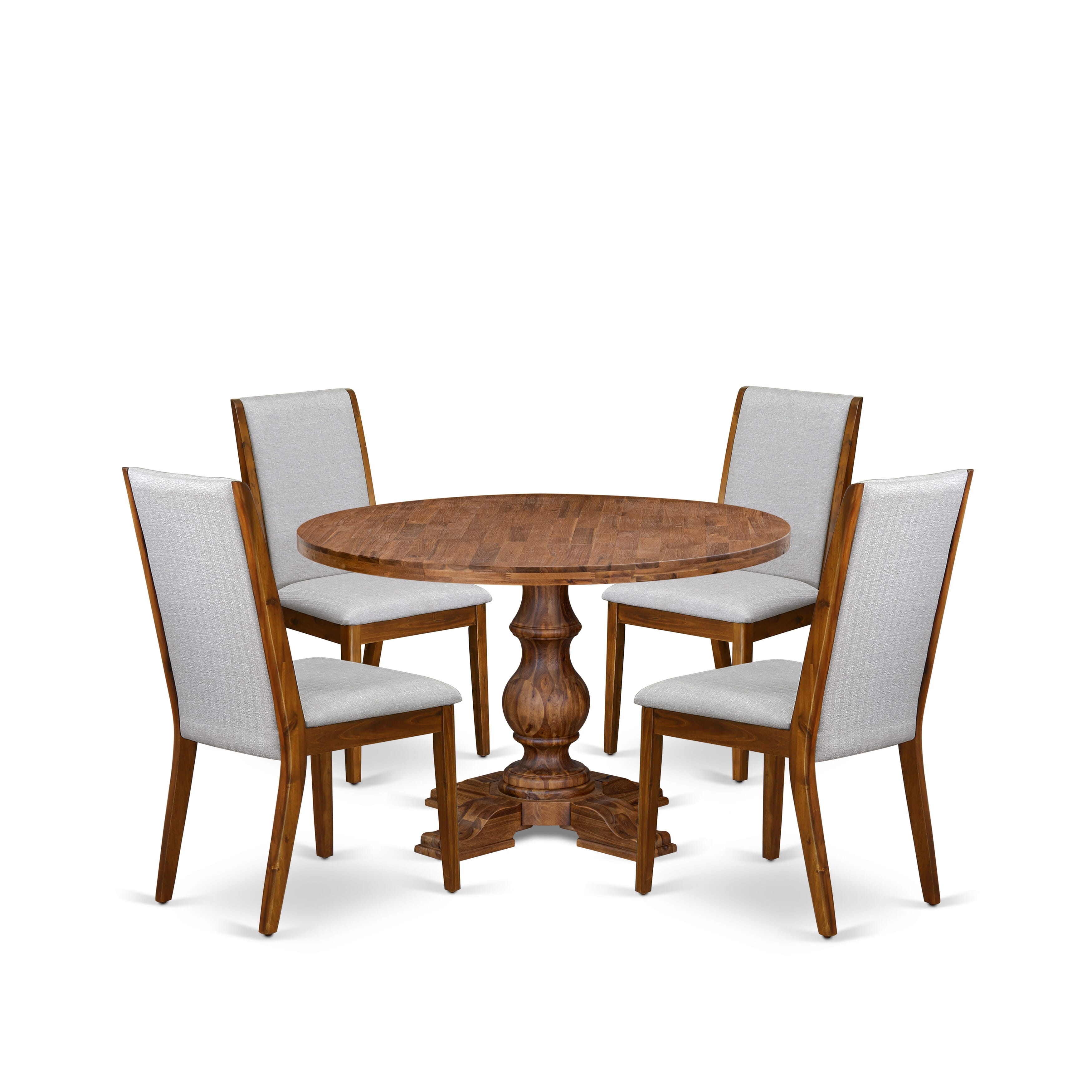 Luxe by East West Furniture I5LA5-40N-05 5-Pc Kitchen Table Set Includes a Pedestal Wooden Table and 4 Grey Linen Fabric Dining Chairs with High Back - Antique Walnut