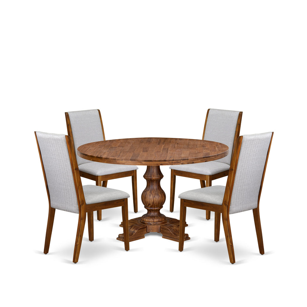 Luxe by East West Furniture I5LA5-50N-05 5-Pc Dining Table Set Includes a Pedestal Dinner Table and 4 Grey Linen Fabric Parson Chairs with High Back - Antique Walnut Finish