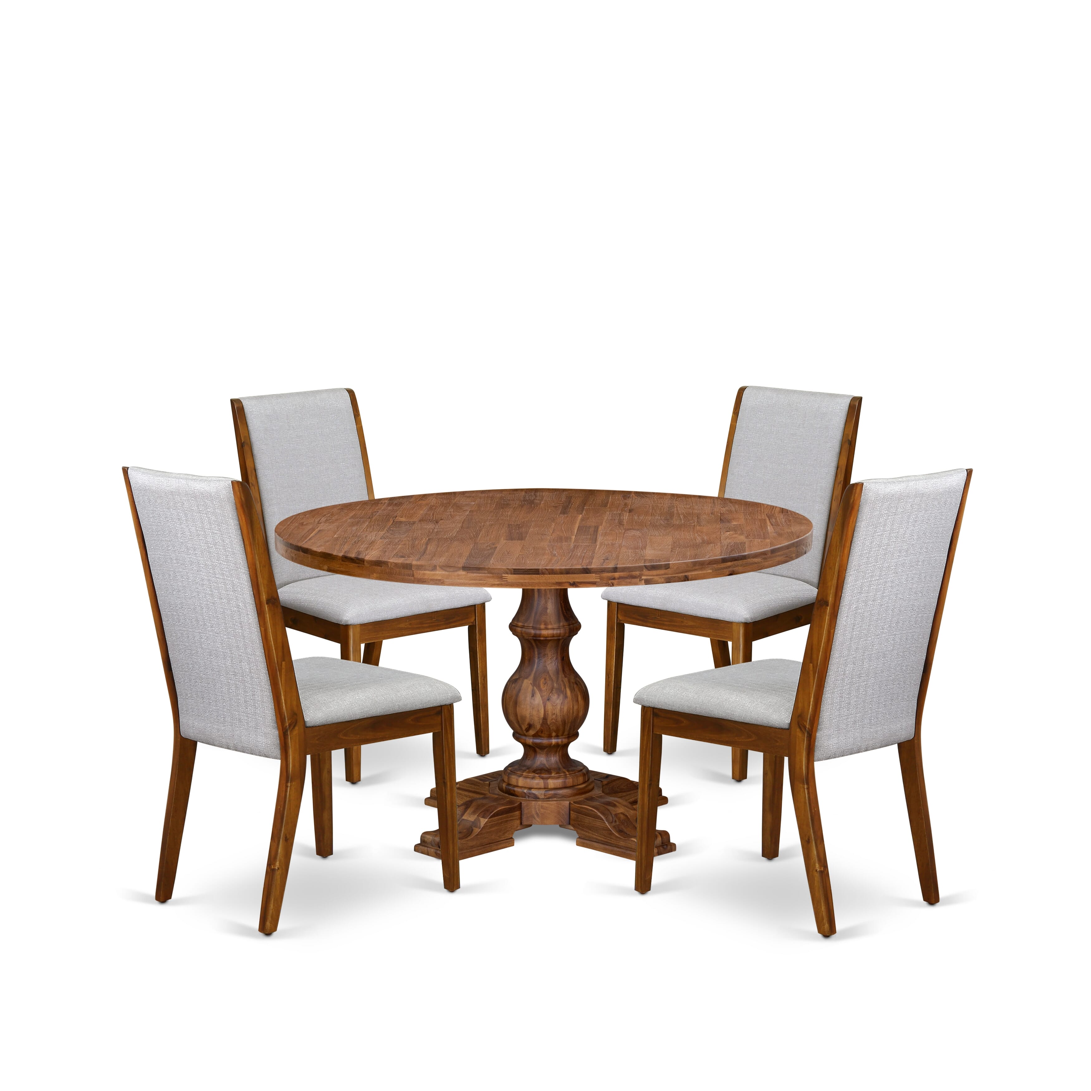 Luxe by East West Furniture I5LA5-50N-05 5-Pc Dining Table Set Includes a Pedestal Dinner Table and 4 Grey Linen Fabric Parson Chairs with High Back - Antique Walnut Finish