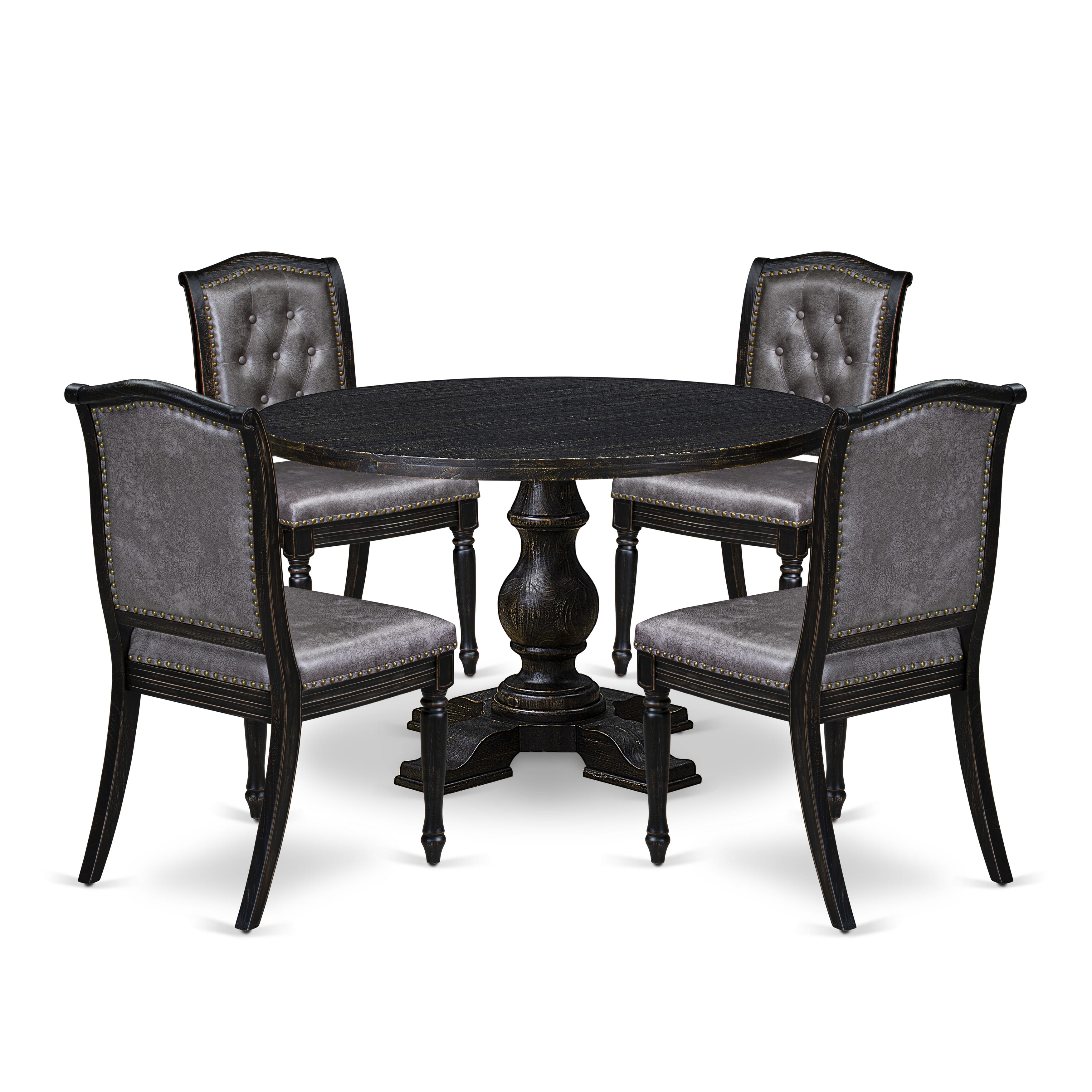 Luxe by East West Furniture I5MA5-411-34 5-Piece Kitchen Table Set with Polyester 4 Dark Gray Padded chairs, Button tufted Back, and A Dining Table in Sand Blasting Black Finish.
