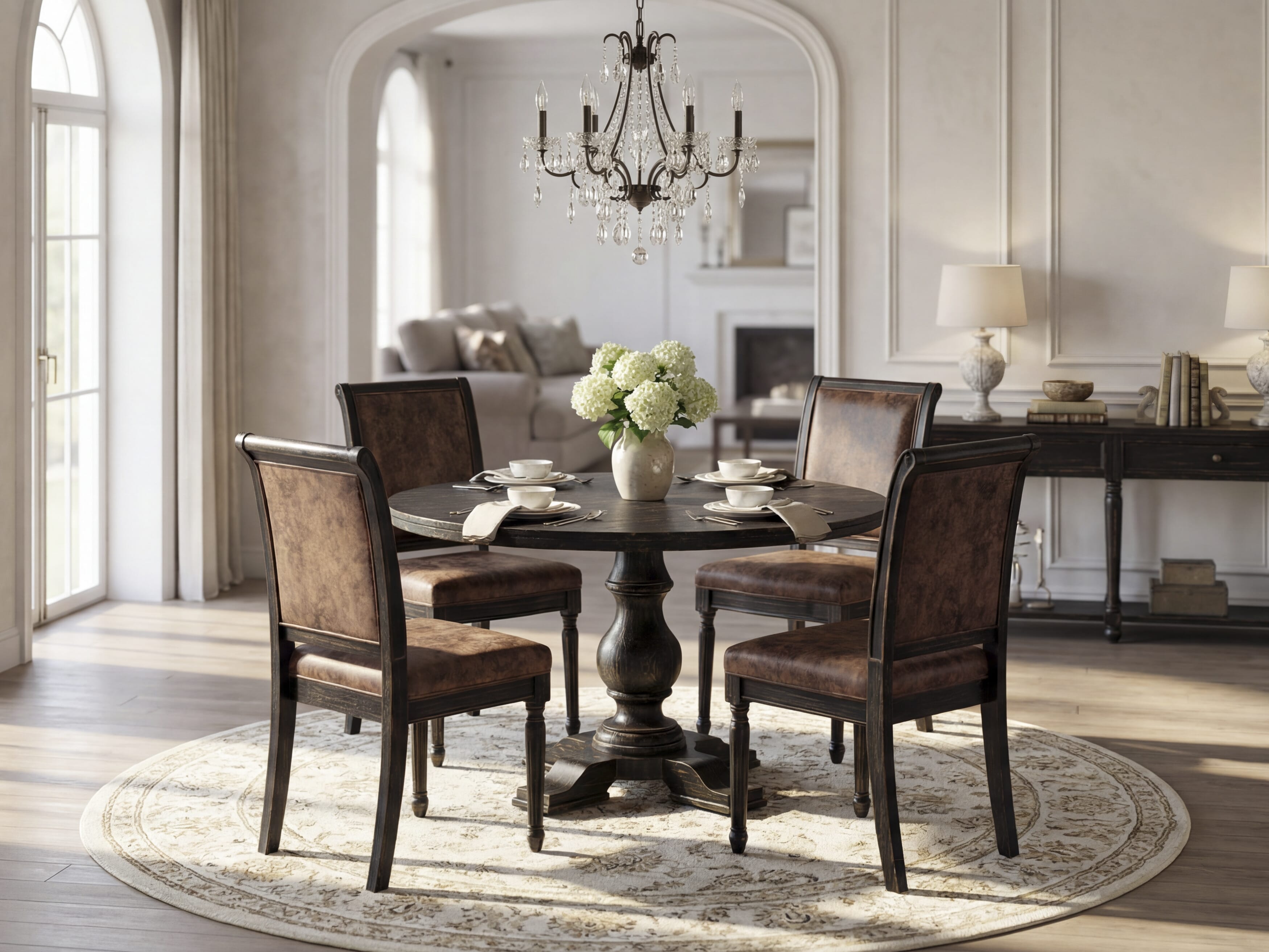 Luxe by East West Furniture I5TY5-511-33 5-Piece Dining Room Set with Polyester 4 Brown Textured kitchen chairs, High Back, and A Modern Table in Sand Blasting Black Finish.