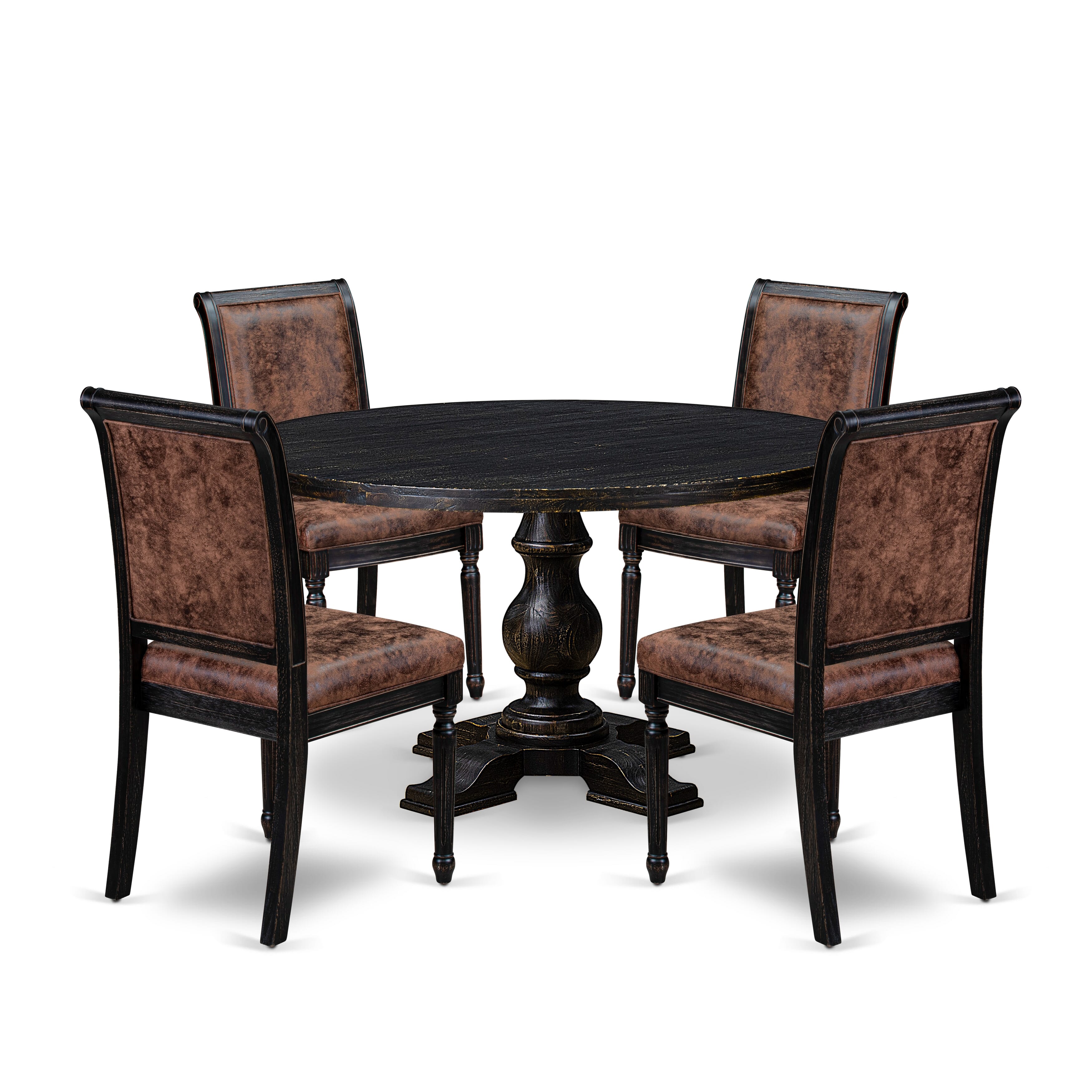 Luxe by East West Furniture I5TY5-511-33 5-Piece Dining Room Set with Polyester 4 Brown Textured kitchen chairs, High Back, and A Modern Table in Sand Blasting Black Finish.