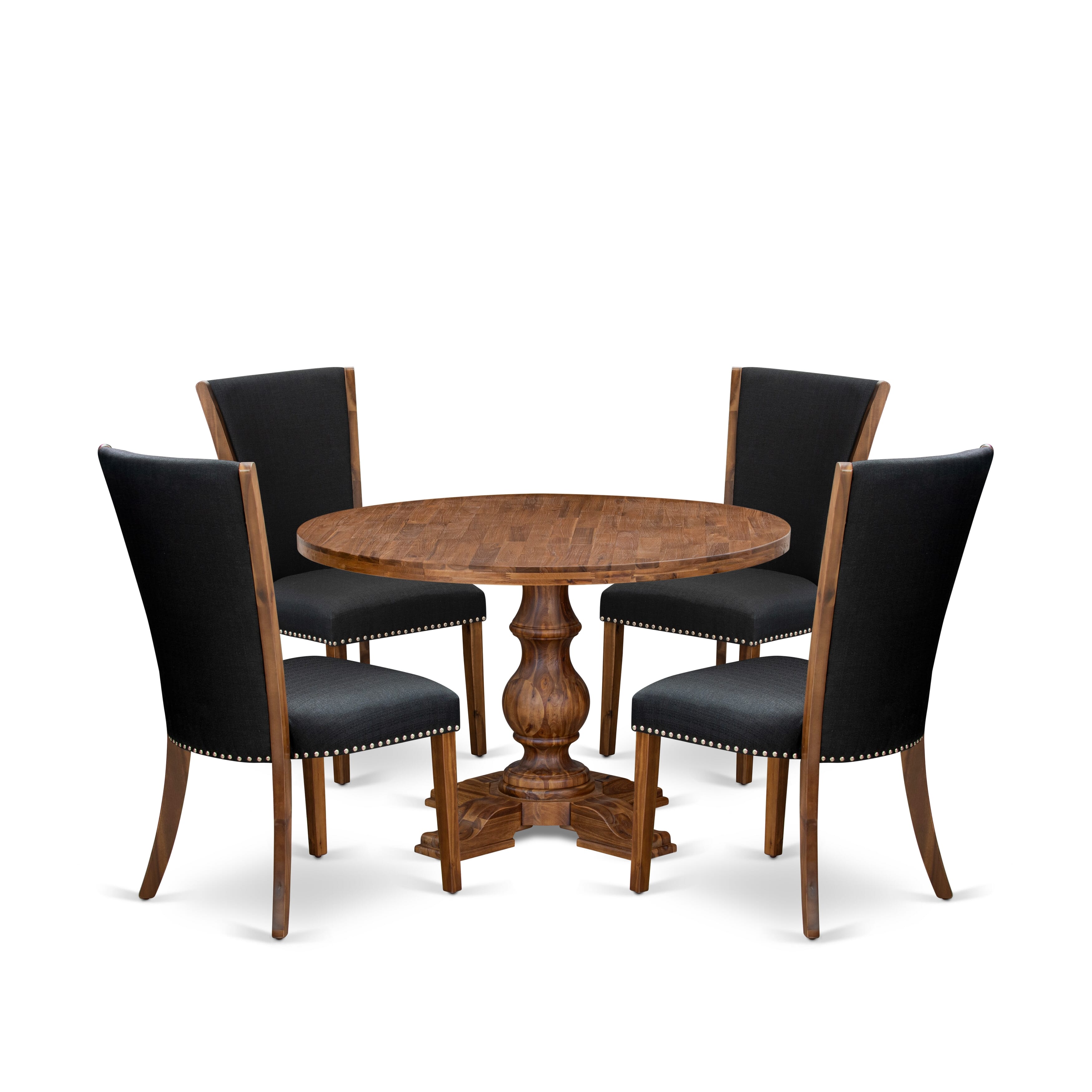 Luxe by East West Furniture I5VE5-40N-24 5 Piece Dining Table Set for 4 Includes a 48" Round Table with Pedestal and 4 Black Linen Fabric Parson Chairs, Antique Walnut