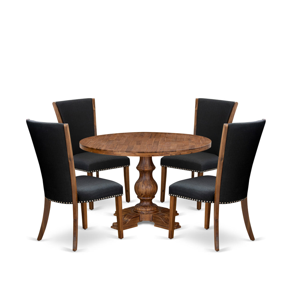 Luxe by East West Furniture I5VE5-40N-24 5 Piece Dining Table Set for 4 Includes a 48" Round Table with Pedestal and 4 Black Linen Fabric Parson Chairs, Antique Walnut