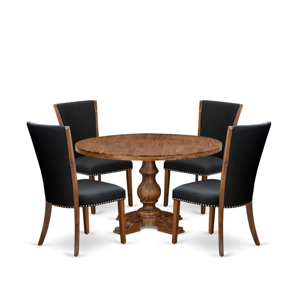 Luxe by East West Furniture I5VE5-50N-24 5 Piece Dining Table Set for 4 Includes a 54" Round Table with Pedestal and 4 Black Linen Fabric Parson Chairs, Antique Walnut