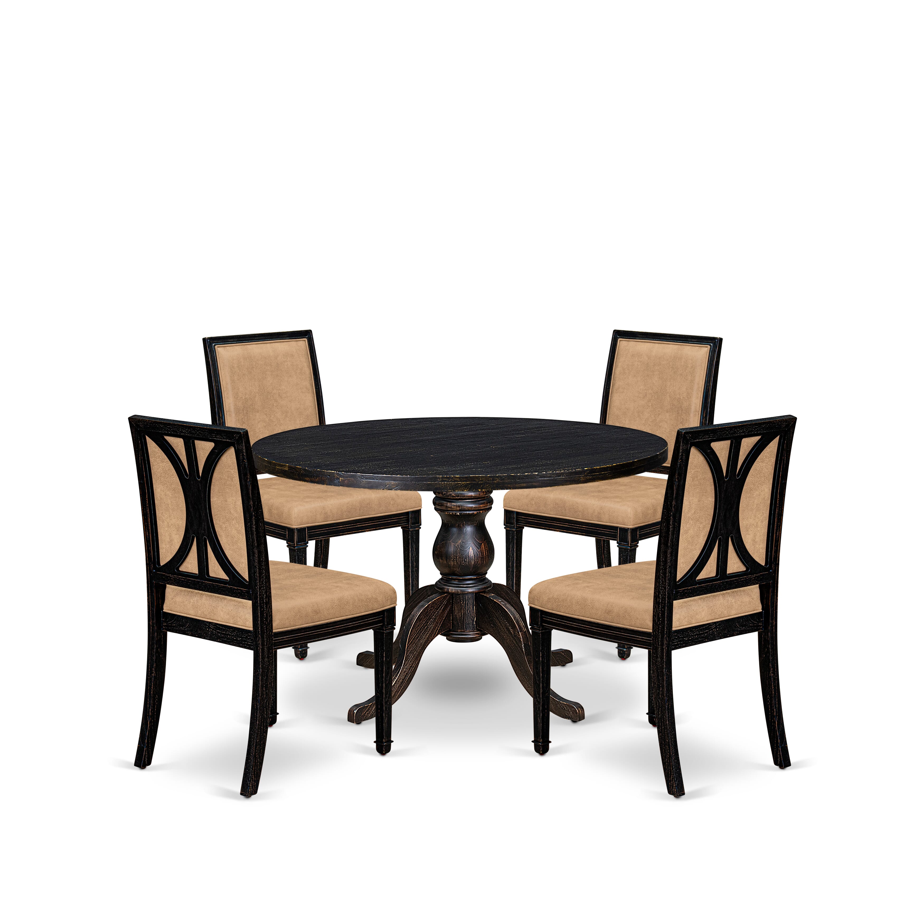 Luxe by East West Furniture I6AM5-411-28 5-Piece Kitchen Table Set with Polyester 4 Beige upholstered chairs, High Back, and A Wooden Table in Sand Blasting Black Finish.