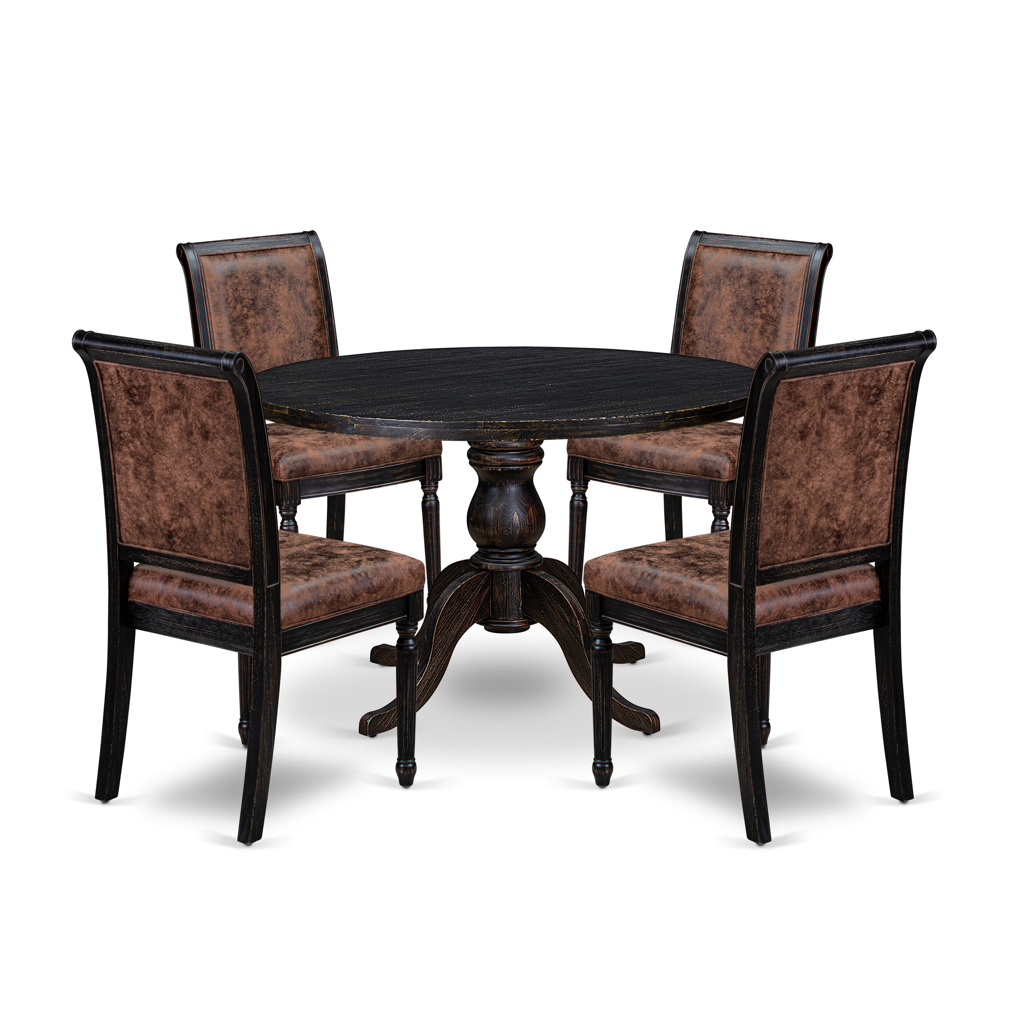 Luxe by East West Furniture I6CY5-411-33 5-Piece Dining Set with Polyester 4 Brown Textured dining chairs, High Back, and A Breakfast Table in Sand Blasting Black Finish.