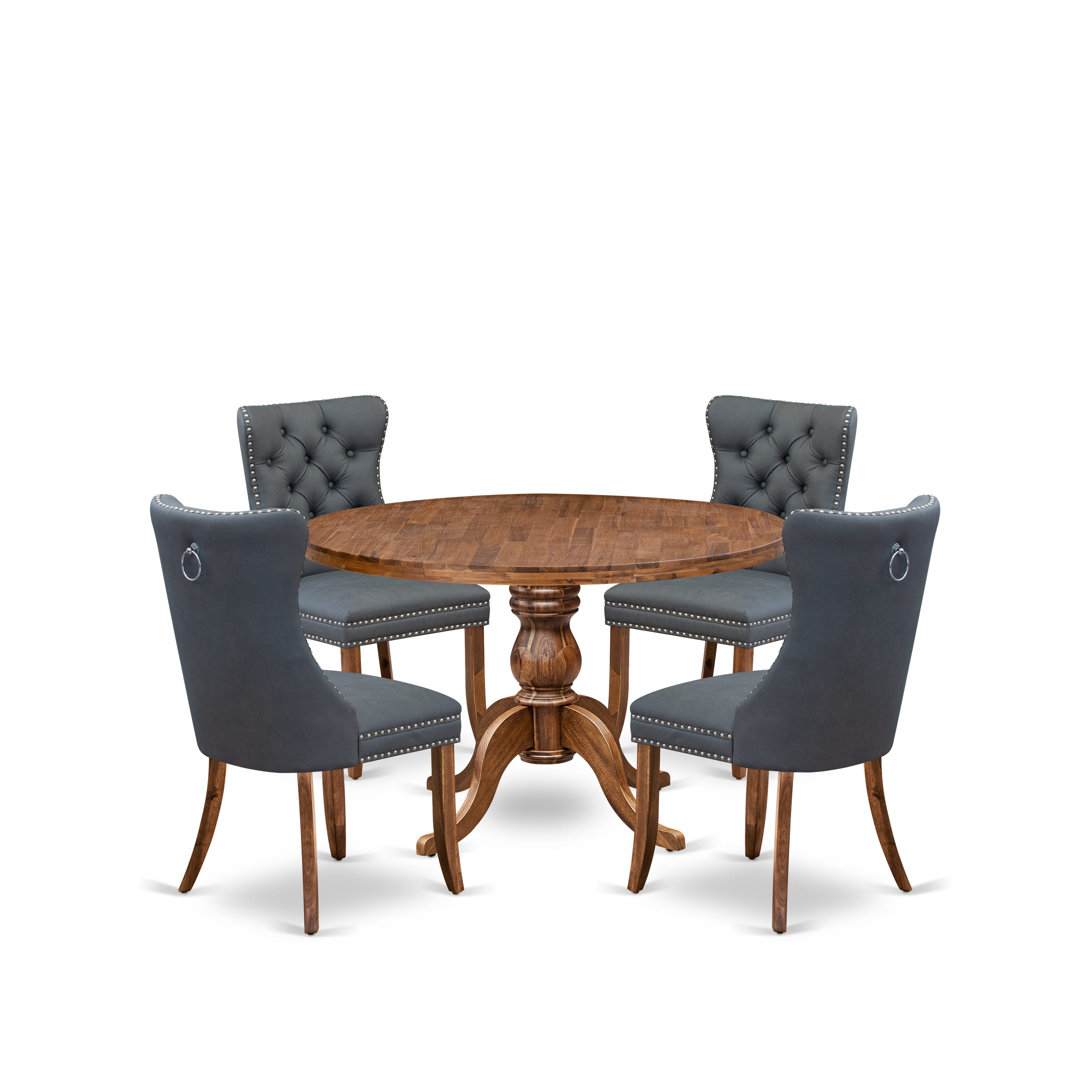 Luxe by East West Furniture I6DA5-40N-13 5-piece Dining Room set included a Kitchen Table and 4 Platinum Gray Faux Leather Dining Room Chairs with Button Tufted Back - Antique Walnut Finish