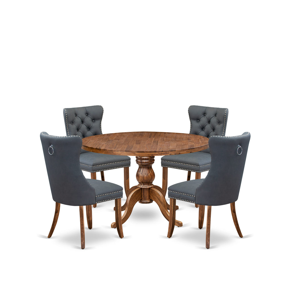 Luxe by East West Furniture I6DA5-40N-13 5-piece Dining Room set included a Kitchen Table and 4 Platinum Gray Faux Leather Dining Room Chairs with Button Tufted Back - Antique Walnut Finish