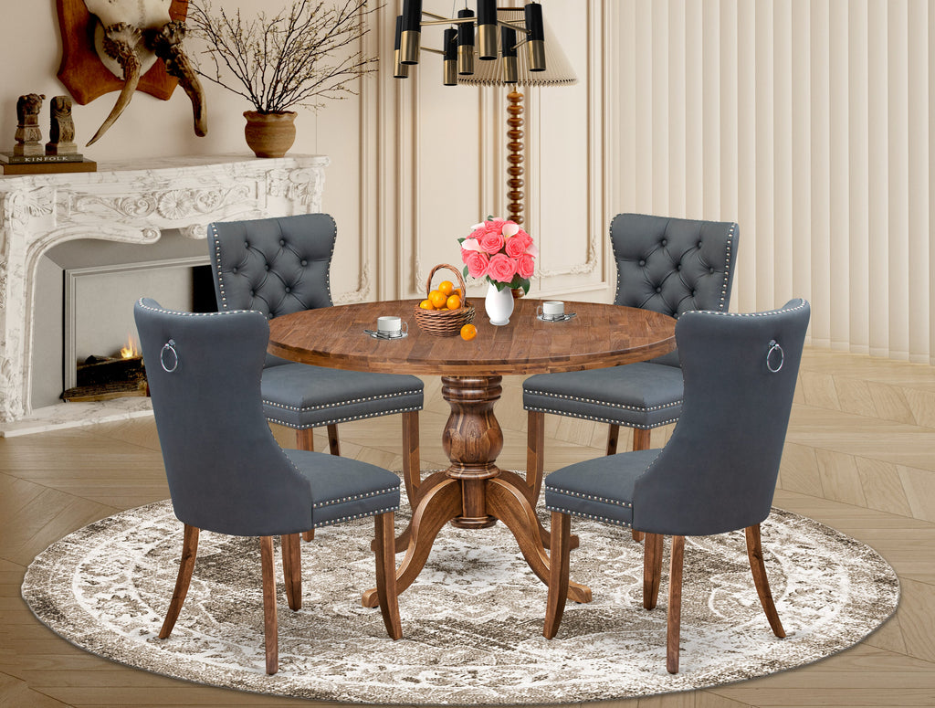 Luxe by East West Furniture I6DA5-40N-13 5-piece Dining Room set included a Kitchen Table and 4 Platinum Gray Faux Leather Dining Room Chairs with Button Tufted Back - Antique Walnut Finish