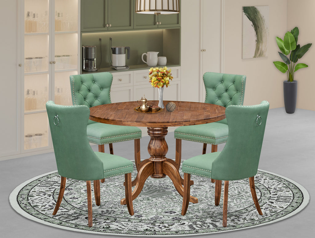 Luxe by East West Furniture I6DA5-40N-22 5-Pc DiningSet Consist a Wood Dining Table and 4 Willow Green Faux Leather Parsons Chairs with Button-Tufted Back, Antique Walnut