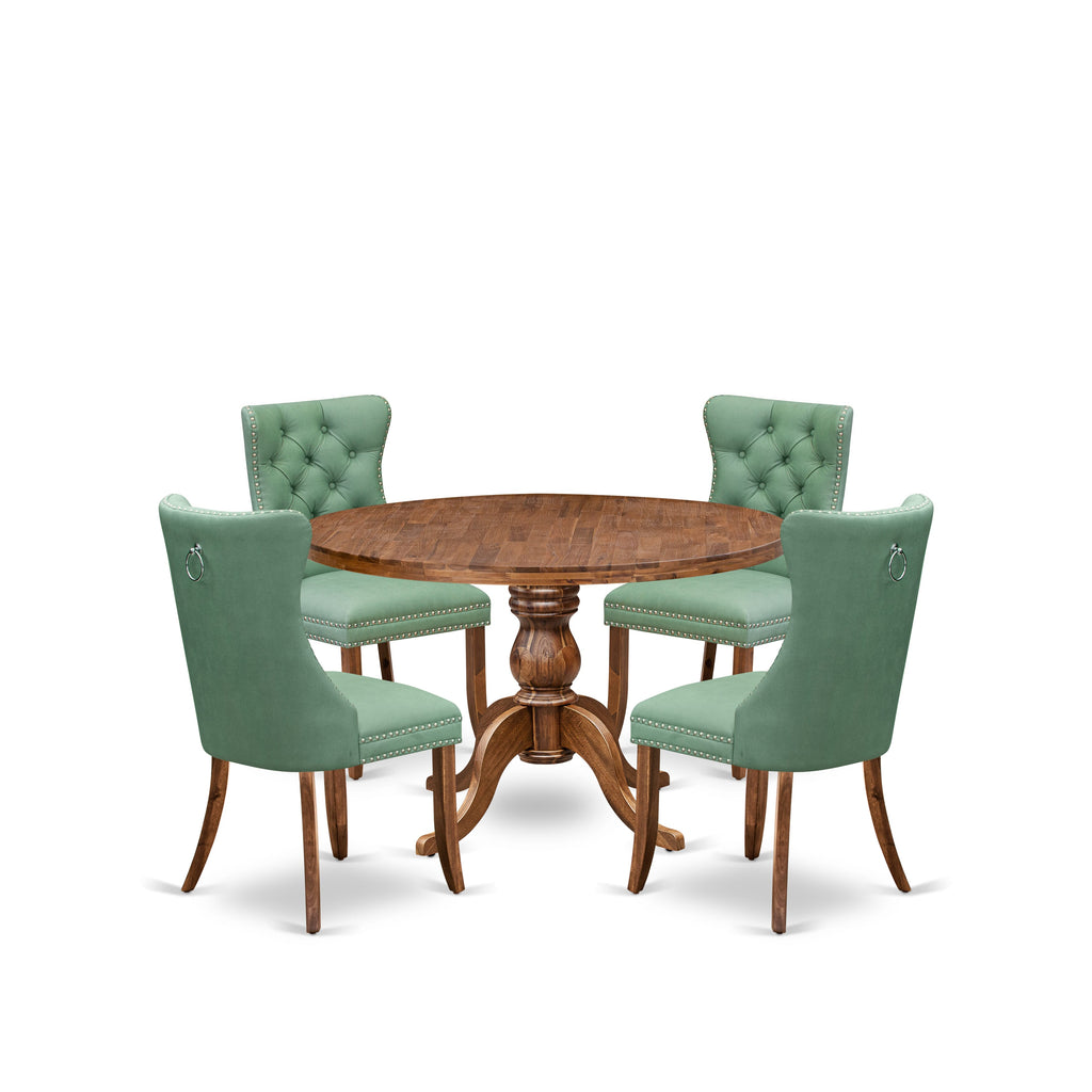 Luxe by East West Furniture I6DA5-40N-22 5-Pc DiningSet Consist a Wood Dining Table and 4 Willow Green Faux Leather Parsons Chairs with Button-Tufted Back, Antique Walnut