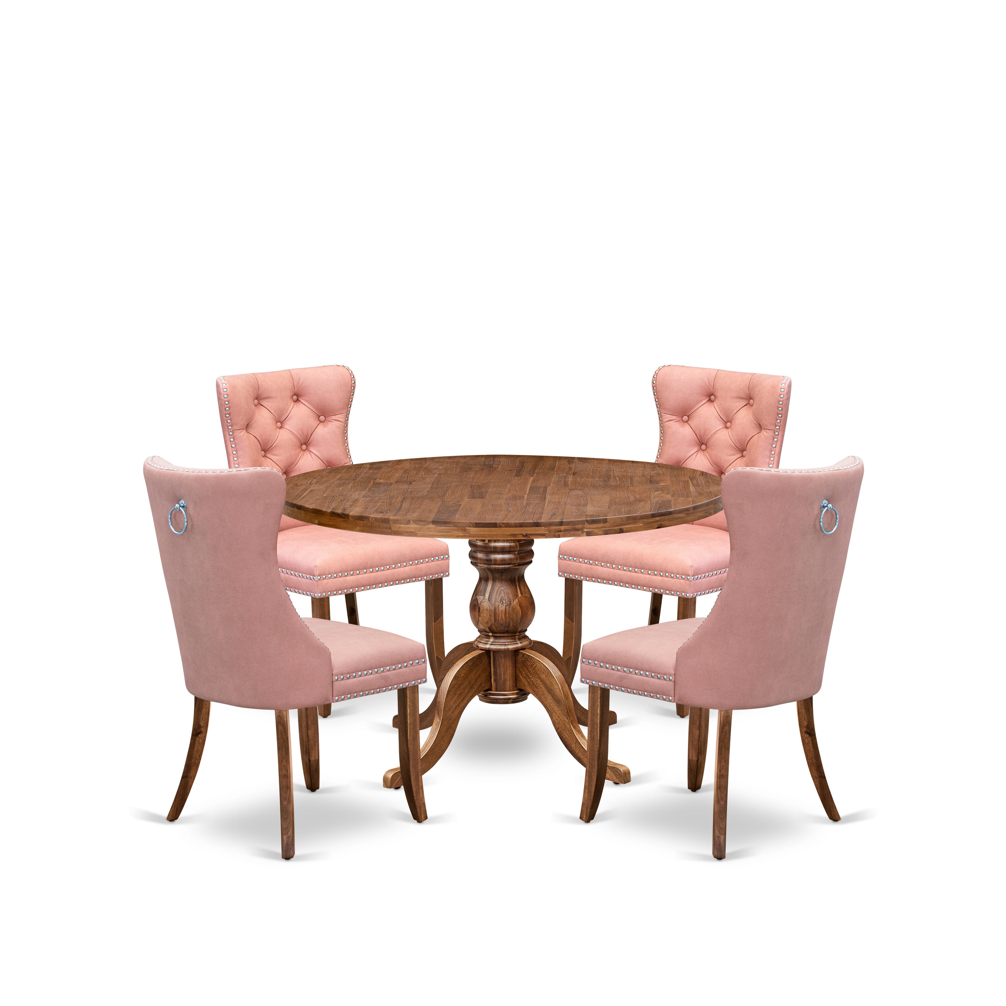 Luxe by East West Furniture I6DA5-40N-23 5-Pc Mid Century Dining Set Consist a Wood Table and 4 Beige Red Faux Leather Padded Chairs with Button-Tufted Back, Antique Walnut
