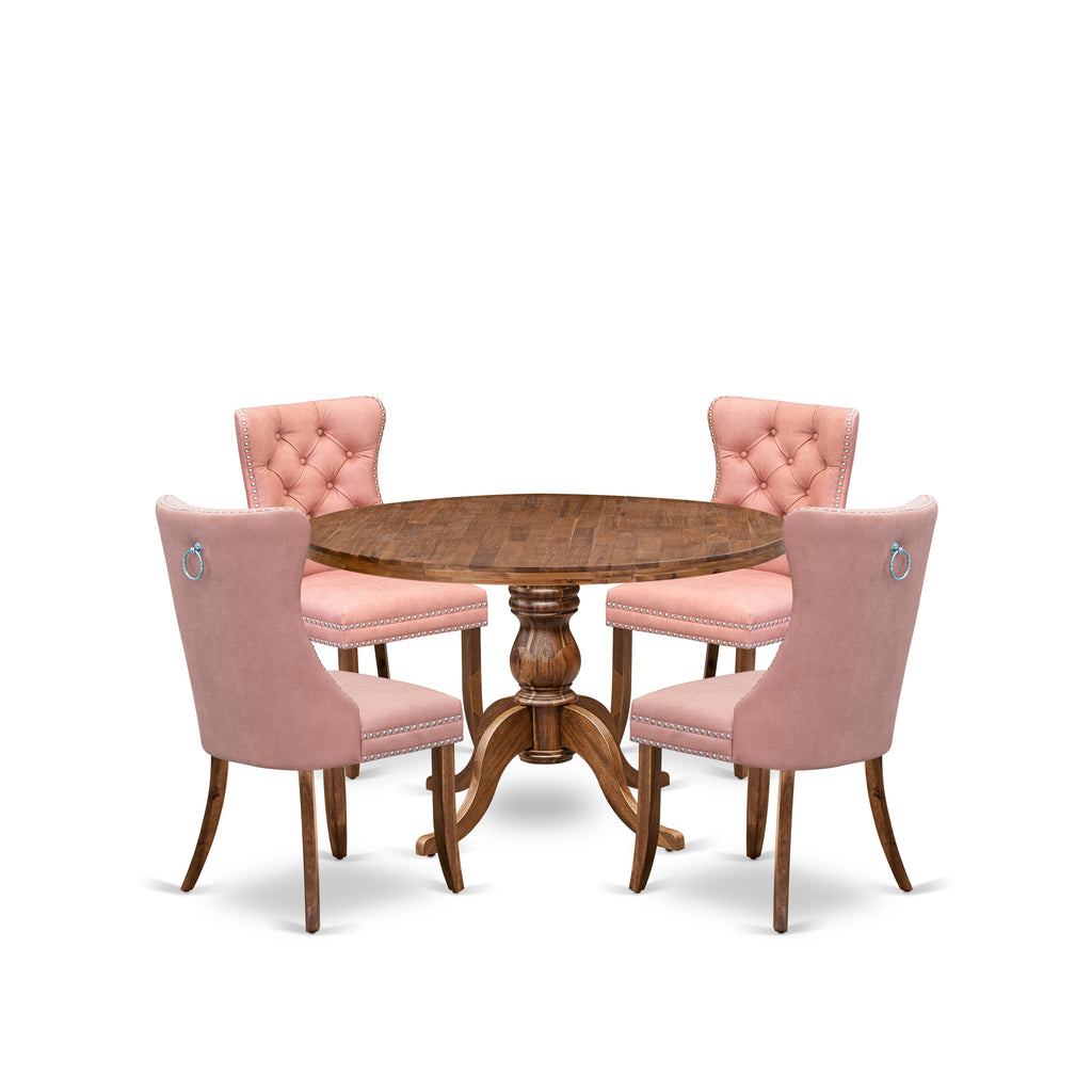 Luxe by East West Furniture I6DA5-40N-23 5-Pc Mid Century Dining Set Consist a Wood Table and 4 Beige Red Faux Leather Padded Chairs with Button-Tufted Back, Antique Walnut