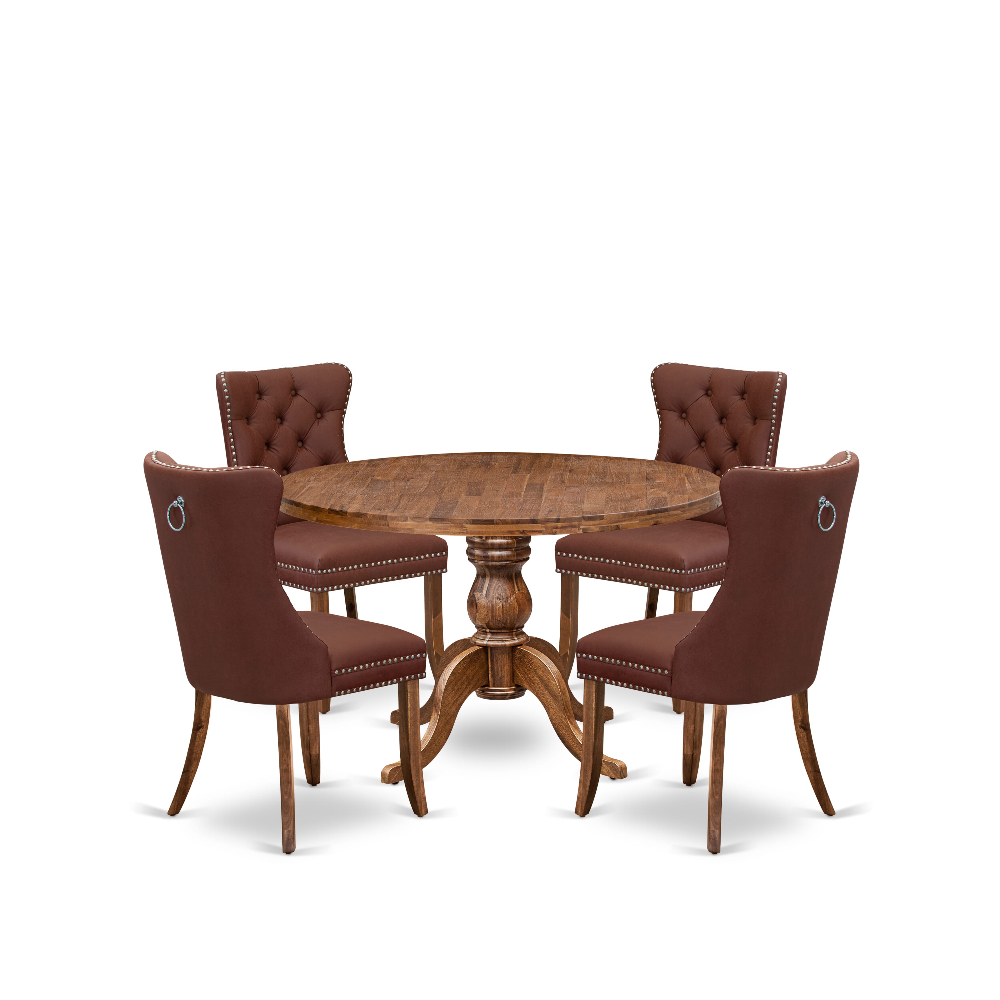 Luxe by East West Furniture I6DA5-40N-26 5-Pc Mid Century Table Set Consist a Wood Dining Table and 4 Burgundy Faux Leather Chairs with Button-Tufted Back, Antique Walnut
