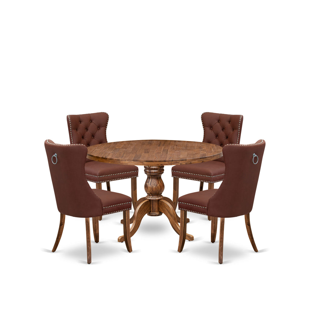 Luxe by East West Furniture I6DA5-40N-26 5-Pc Mid Century Table Set Consist a Wood Dining Table and 4 Burgundy Faux Leather Chairs with Button-Tufted Back, Antique Walnut