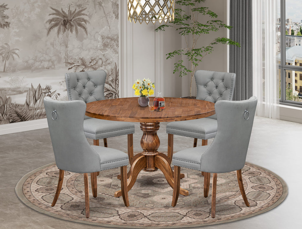 Luxe by East West Furniture I6DA5-40N-27 5-Pc Kitchen Table Set Consist a Table and 4 Light Gray Faux Leather Upholstered Dining Chairs with Button-Tufted Back, Antique Walnut